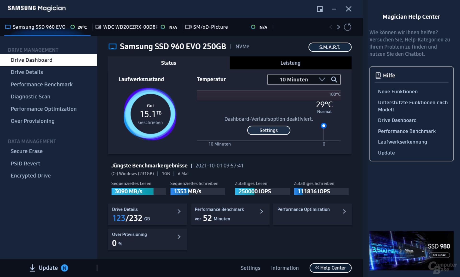 اسکرین‌شاتی از نرم‌افزار Samsung Magician