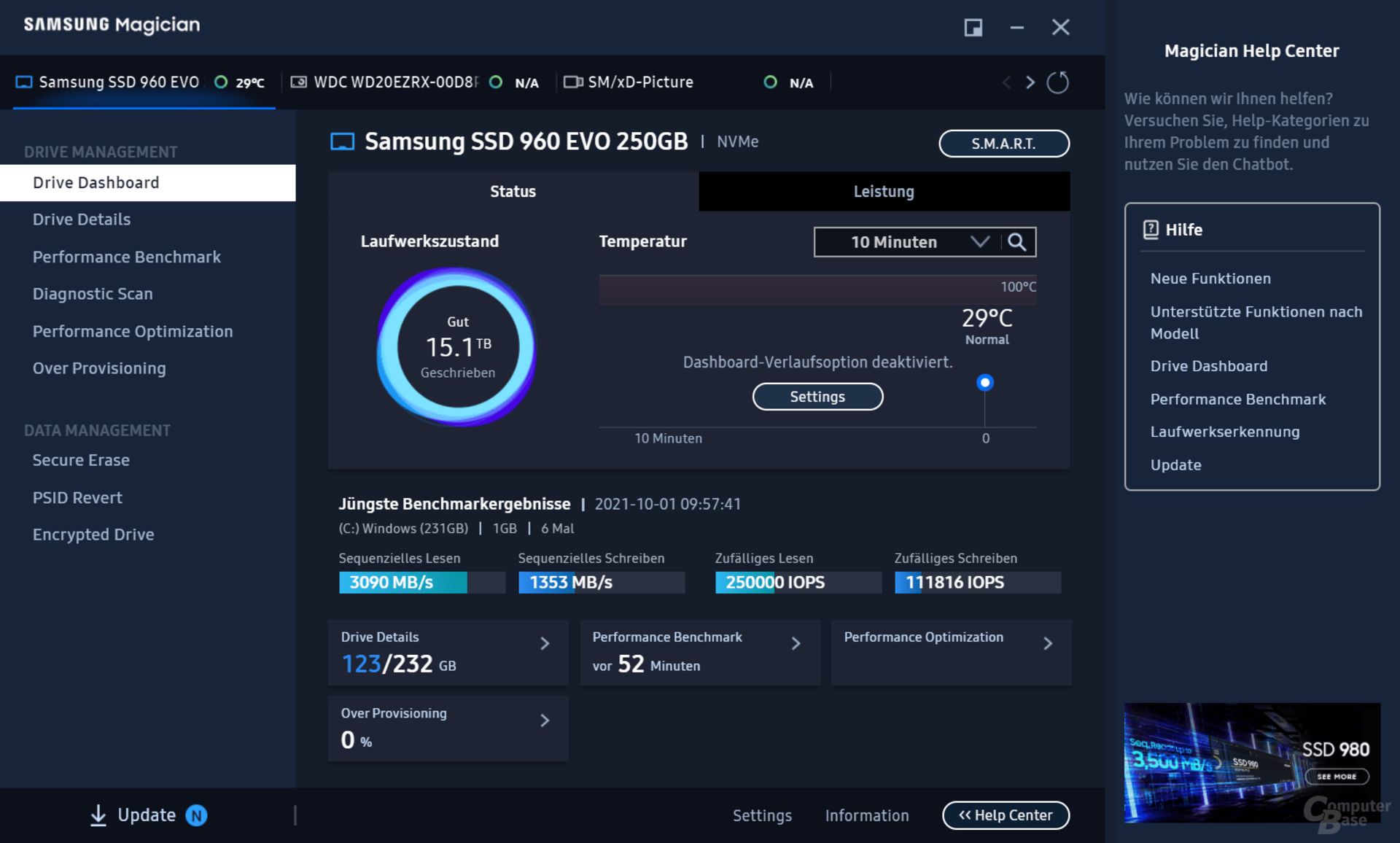 اسکرین‌شاتی از نرم‌افزار Samsung Magician