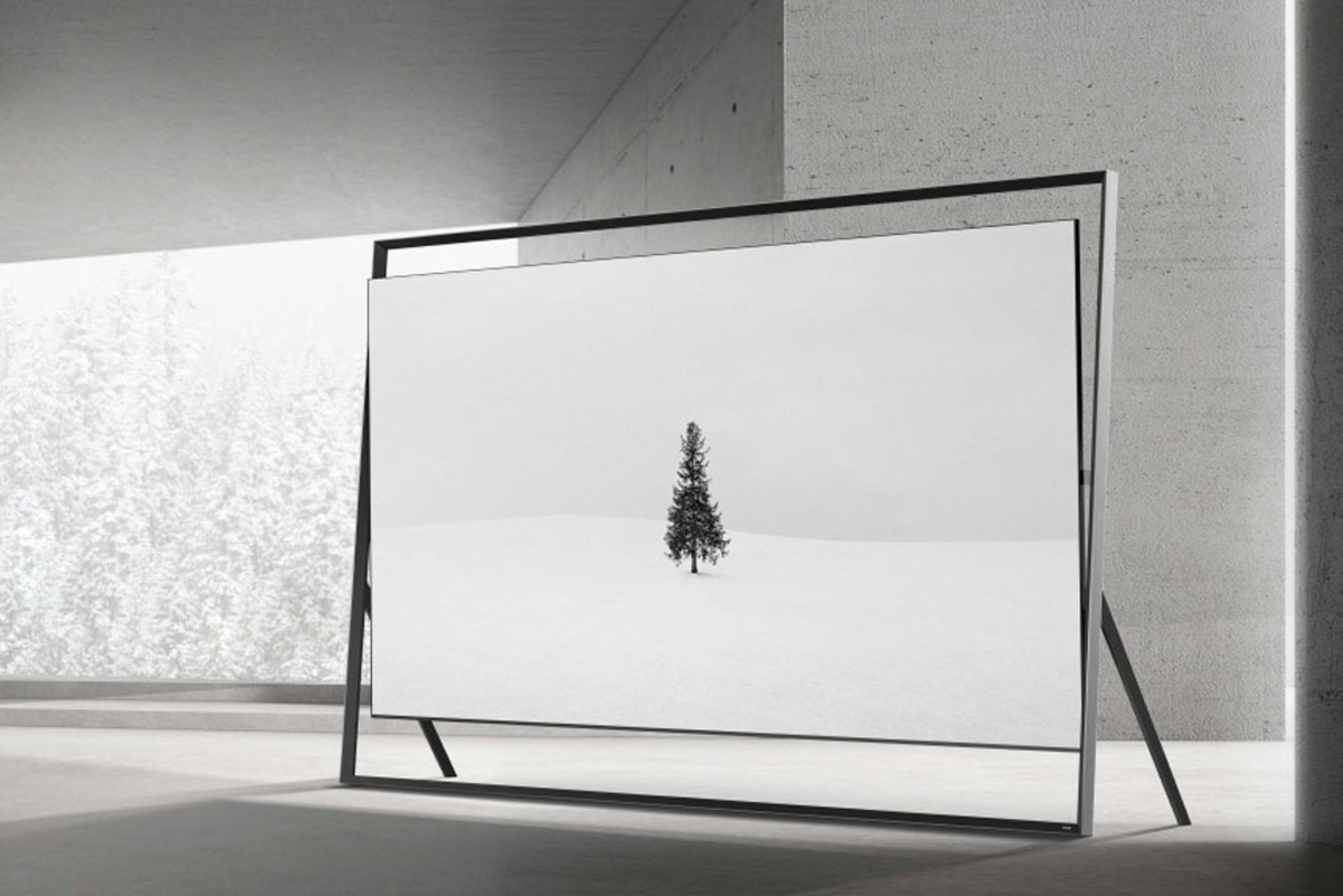 تصویر درخت کاج میان برف‌‌ها روی تلویزیون Micro RGB سامسونگ