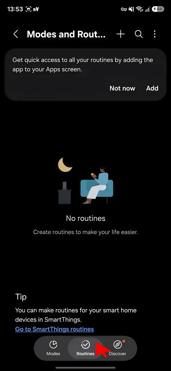 صفحه اصلی modes and routines گوشی سامسونگ