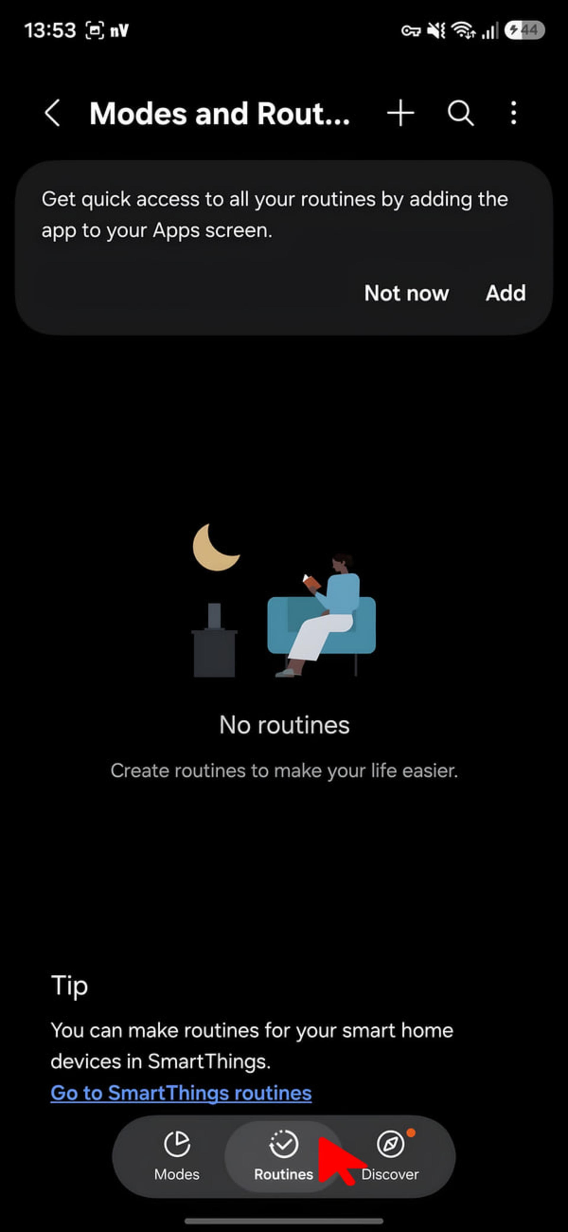 صفحه اصلی modes and routines گوشی سامسونگ