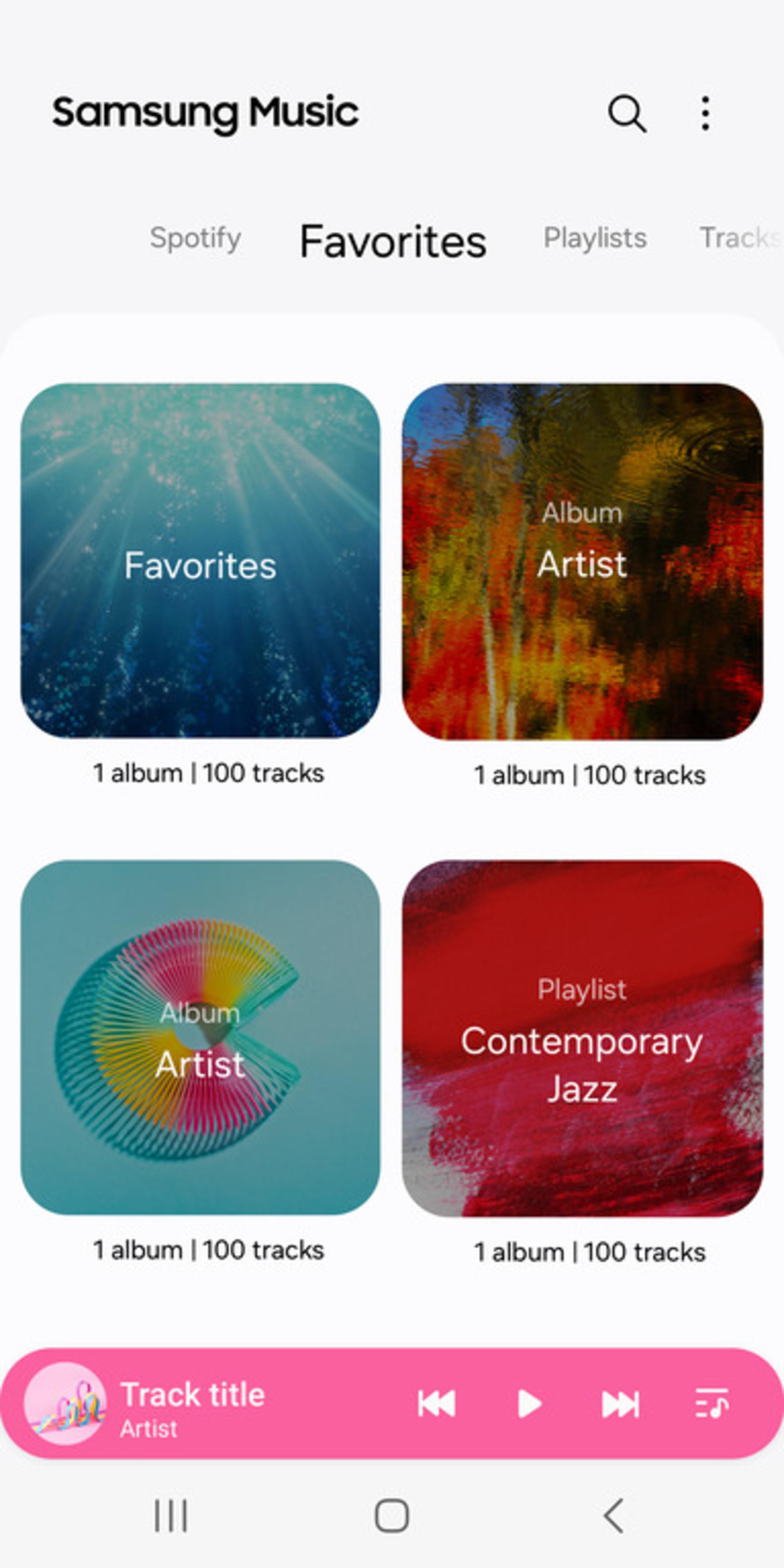 منوی آهنگ‌های مورد علاقه در Samsung Music با امکان مدیریت و پخش سریع