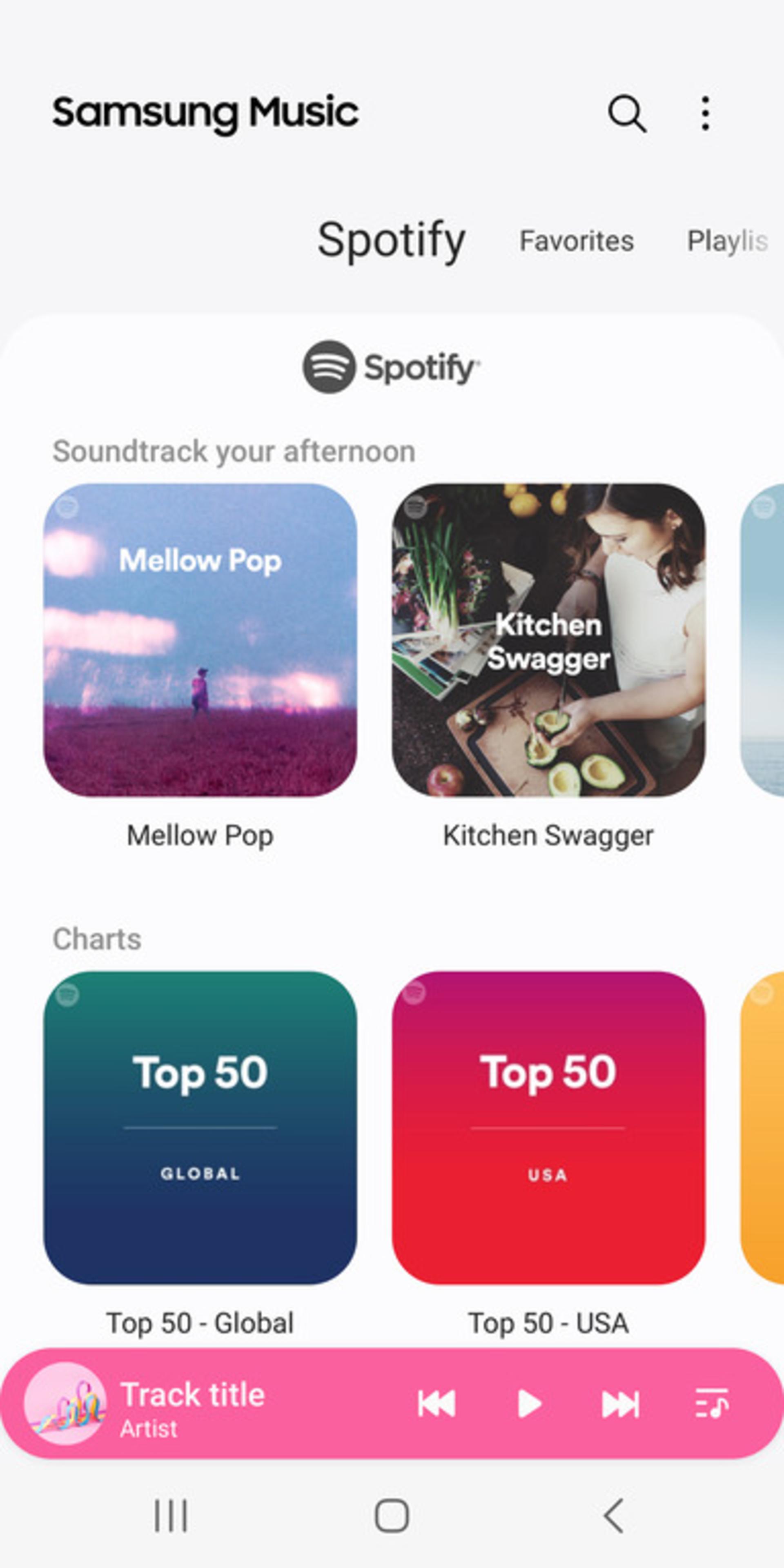 منوی اتصال Samsung Music به اسپاتیفای برای پخش آهنگ‌های استریم