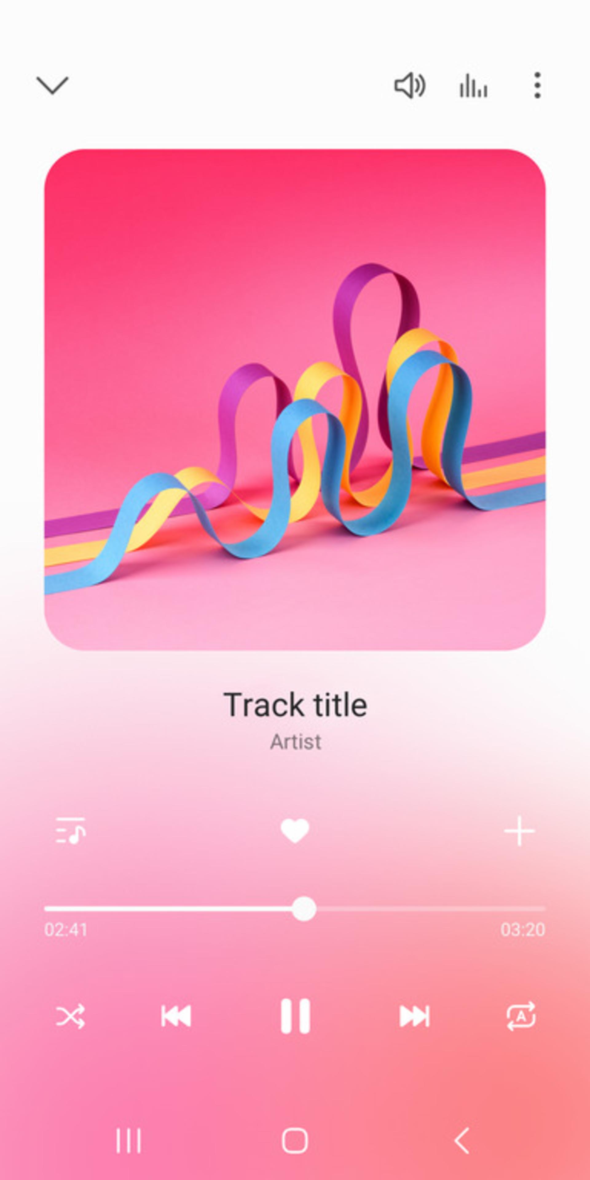 منوی پخش آهنگ در Samsung Music با کنترل‌های پخش و گزینه‌های اکولایزر