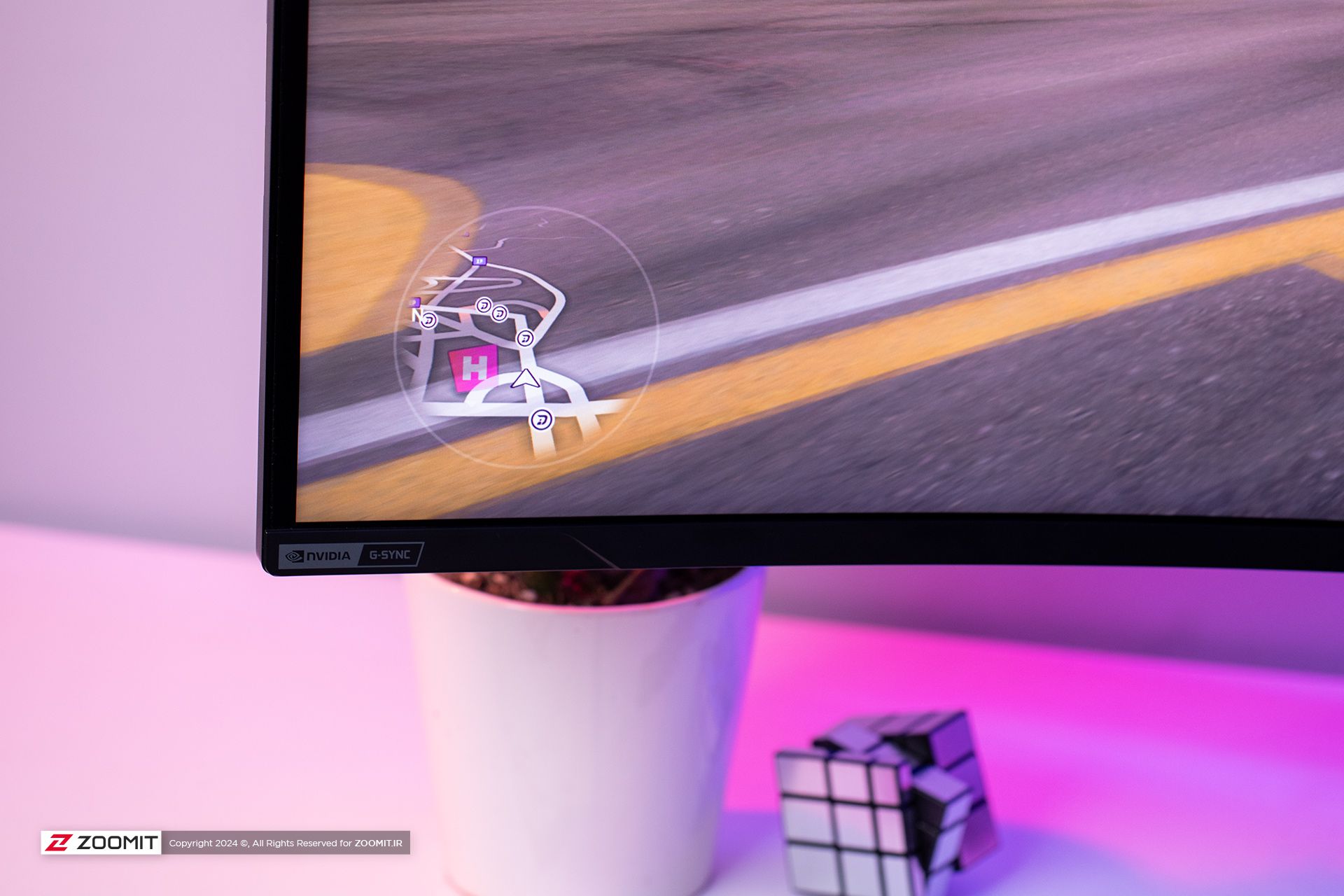 نمایش نقشه در بازی فورزا هورایزن روی مانیتور Odyssey Neo G9 سامسونگ
