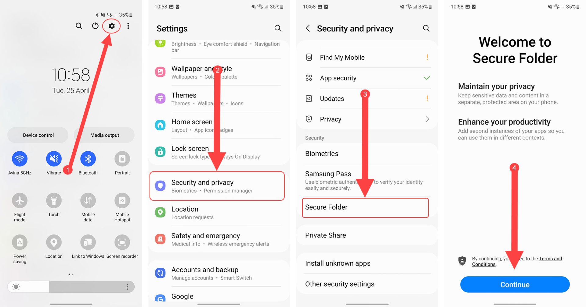 منوی تنظیمات پوشه امن سامسونگ رابط کاربری One UI 5.1