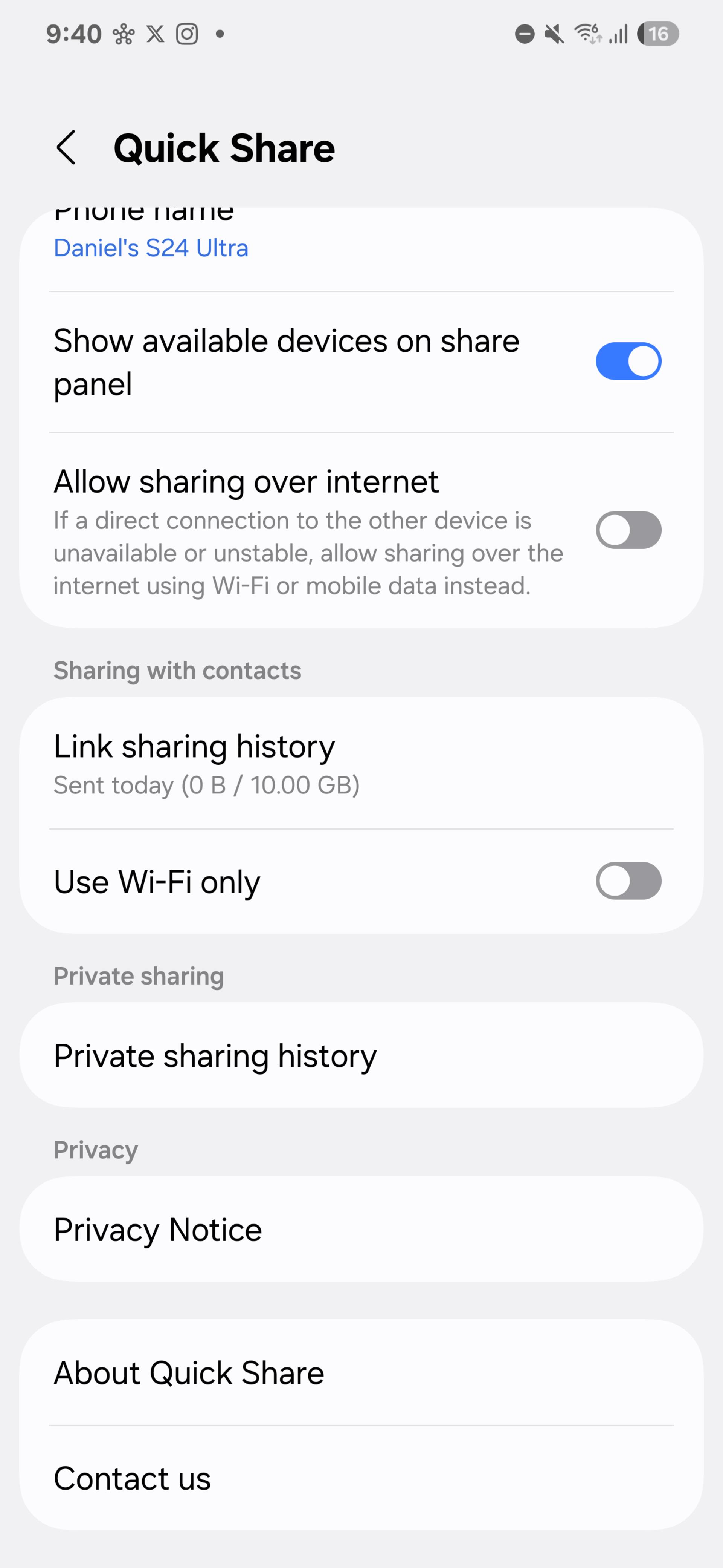 استفاده از Quick Share ازطریق اینترنت