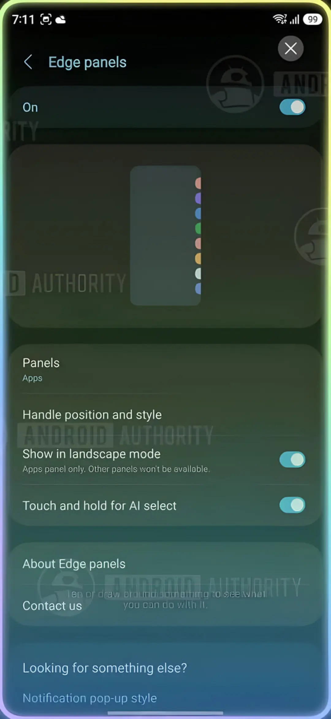 منوی تنظیمات پنل‌های لبه در رابط کاربری One UI