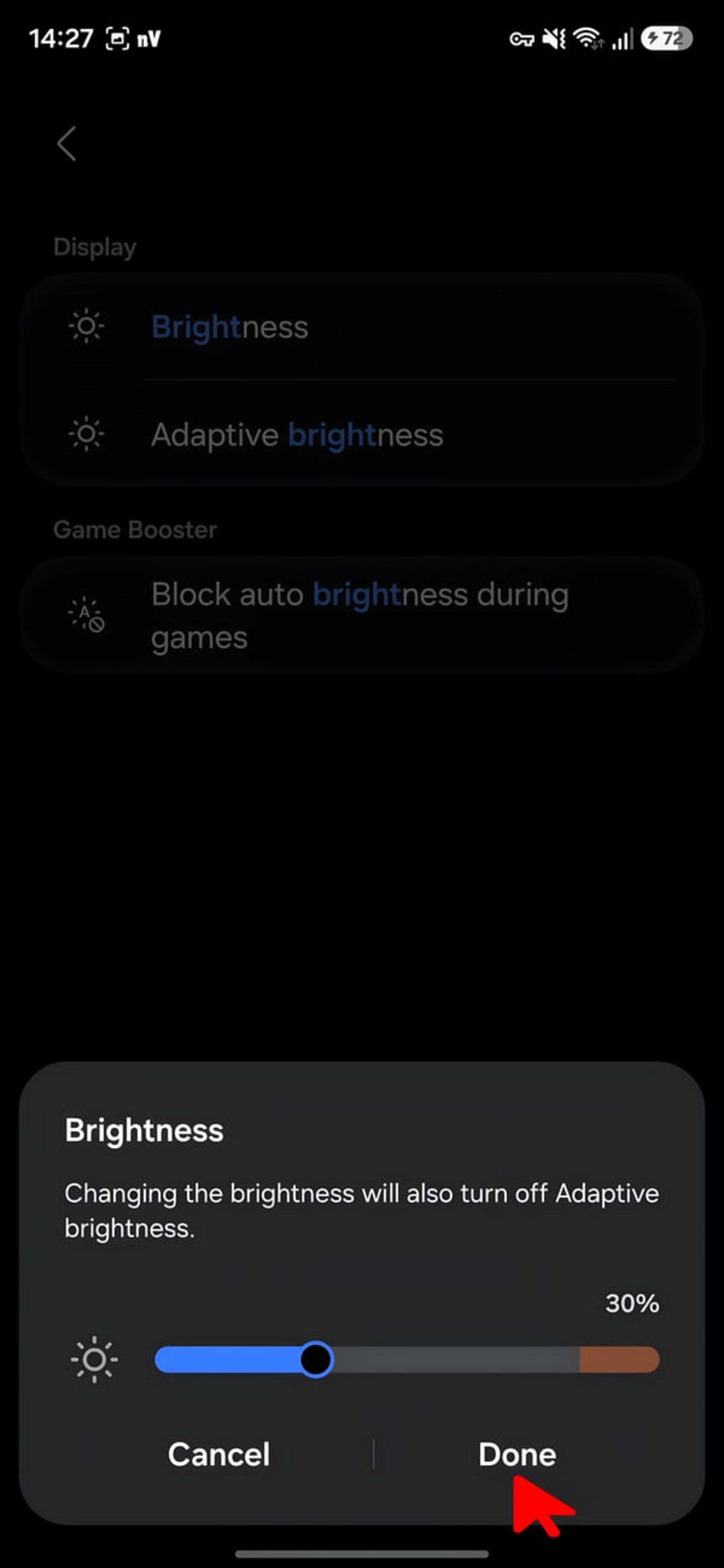 تنظیمات روشنایی (Brightness) در منوی نمایش گوشی سامسونگ (Samsung)