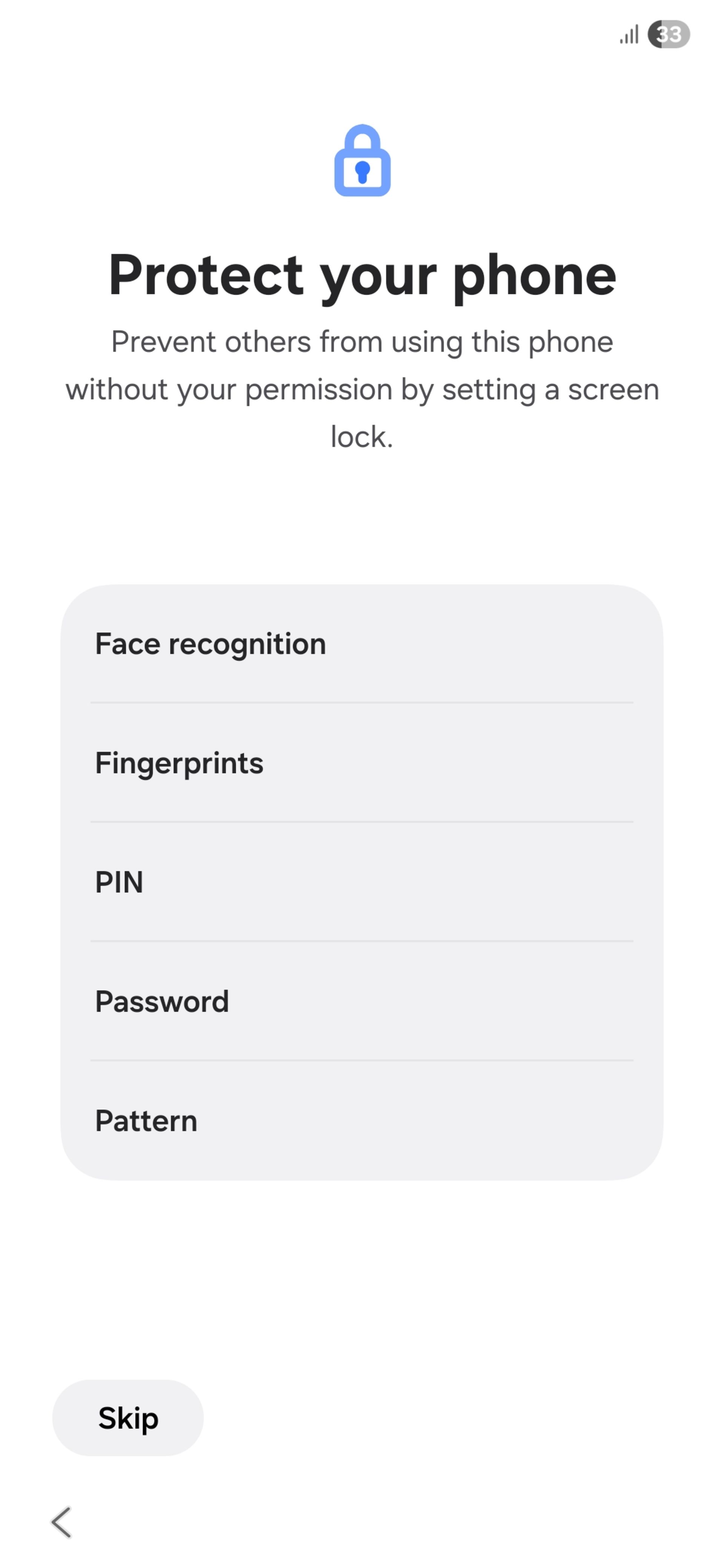 صفحه‌ی تنظیمات رمز عبور گوشی سامسونگ