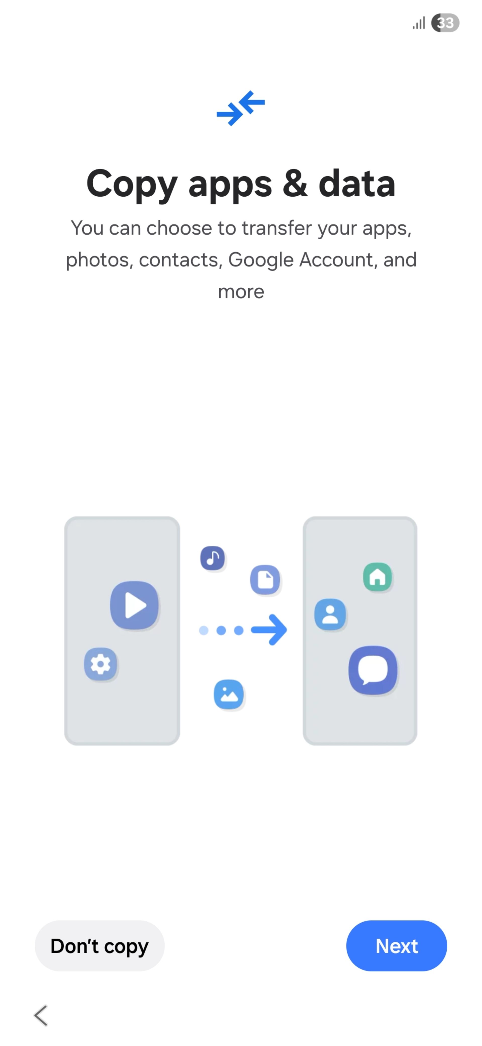 صفحه‌ی تنظیمات انتقال اطلاعات به گوشی سامسونگ