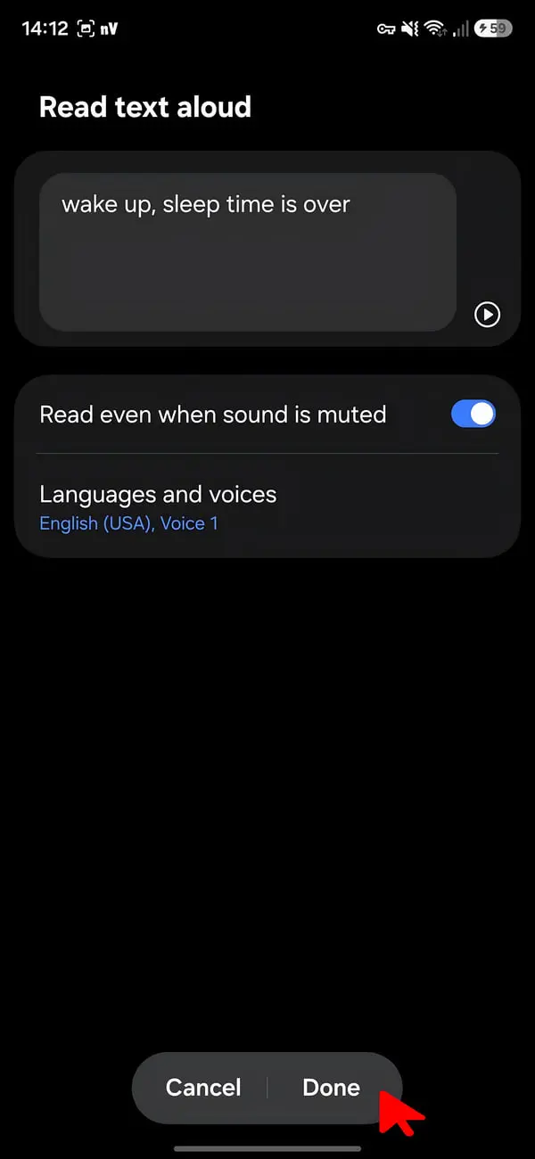 گزینه read text aloud روتین های سامسونگ