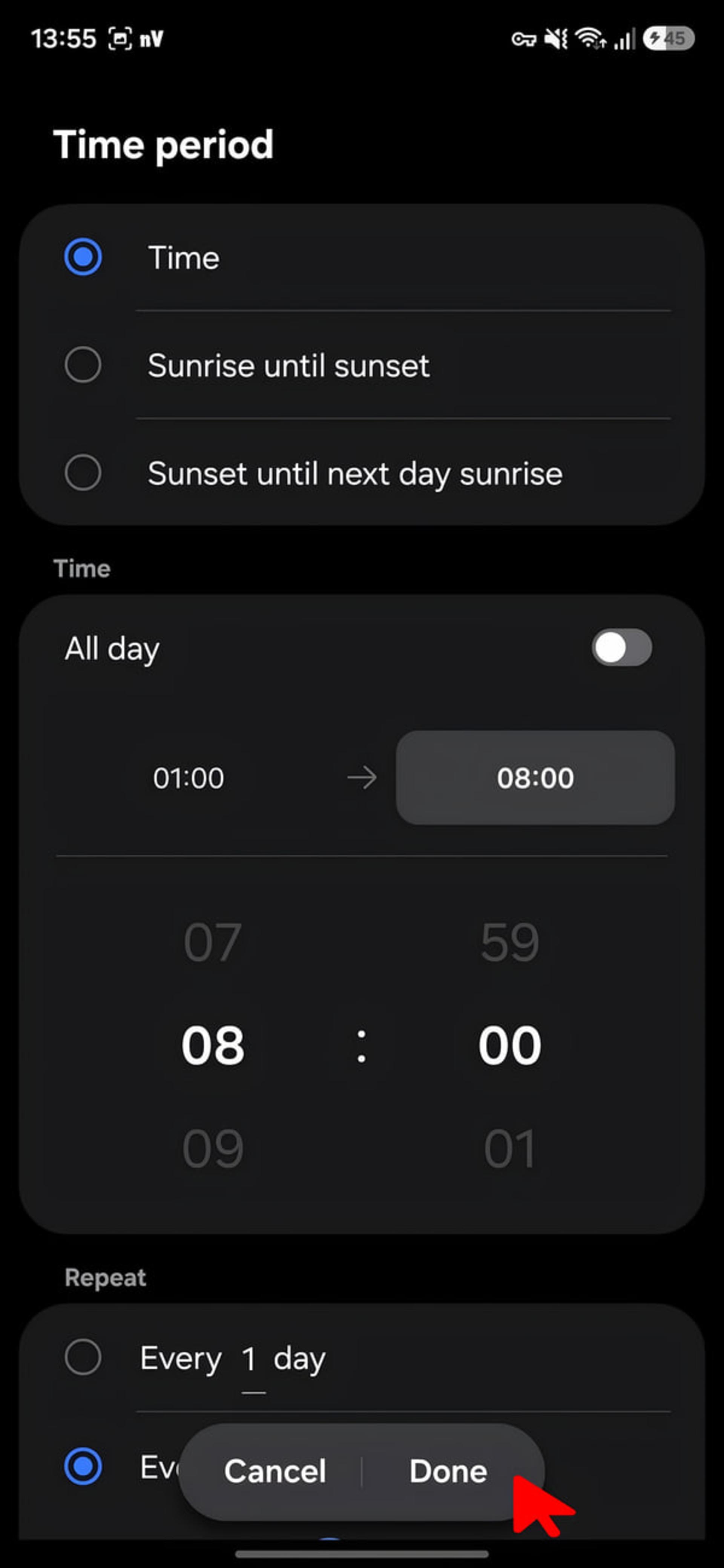 تنظیم زمان در اپ روتین سامسونگ
