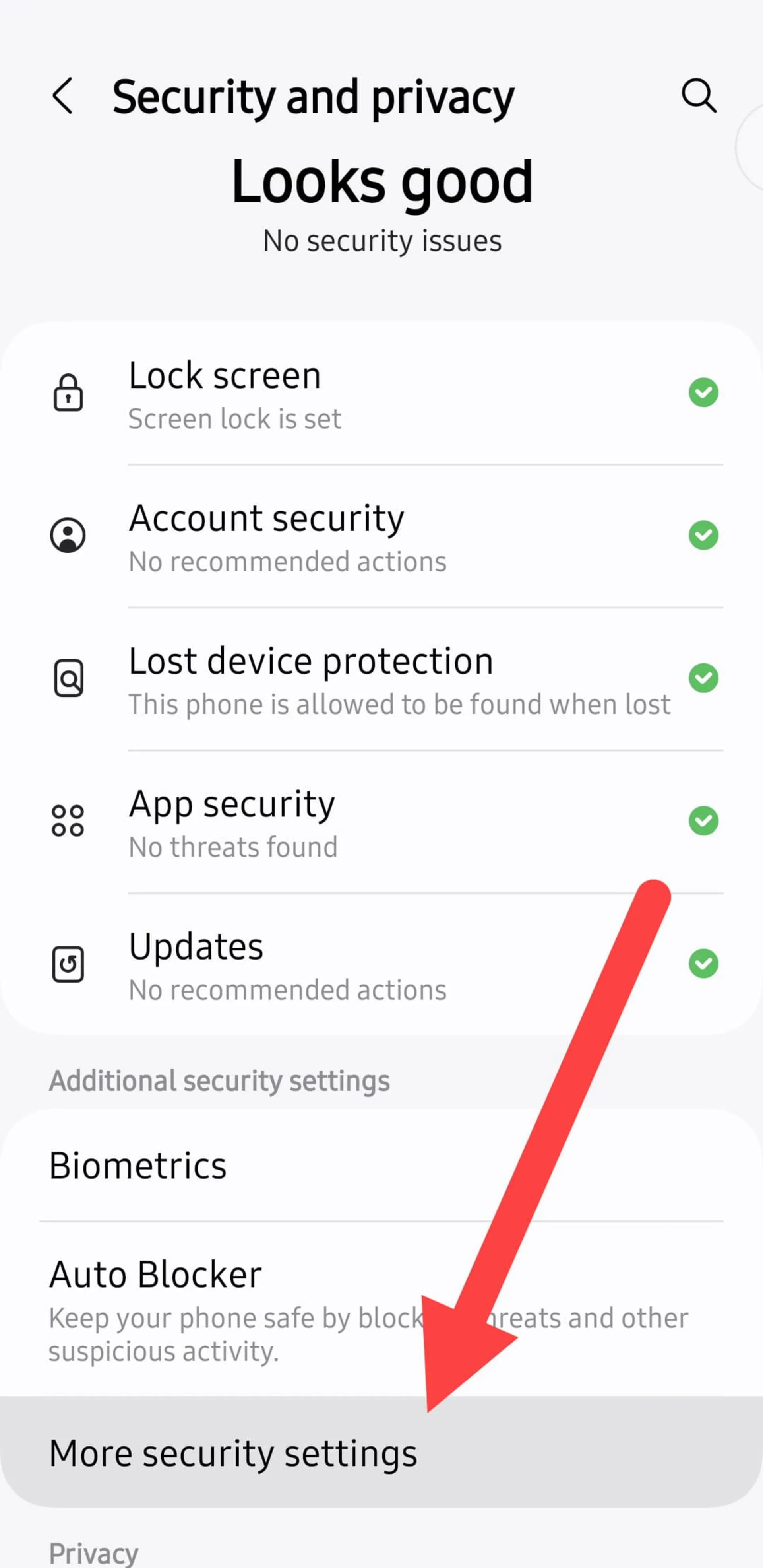 Security settings on Samsung phones