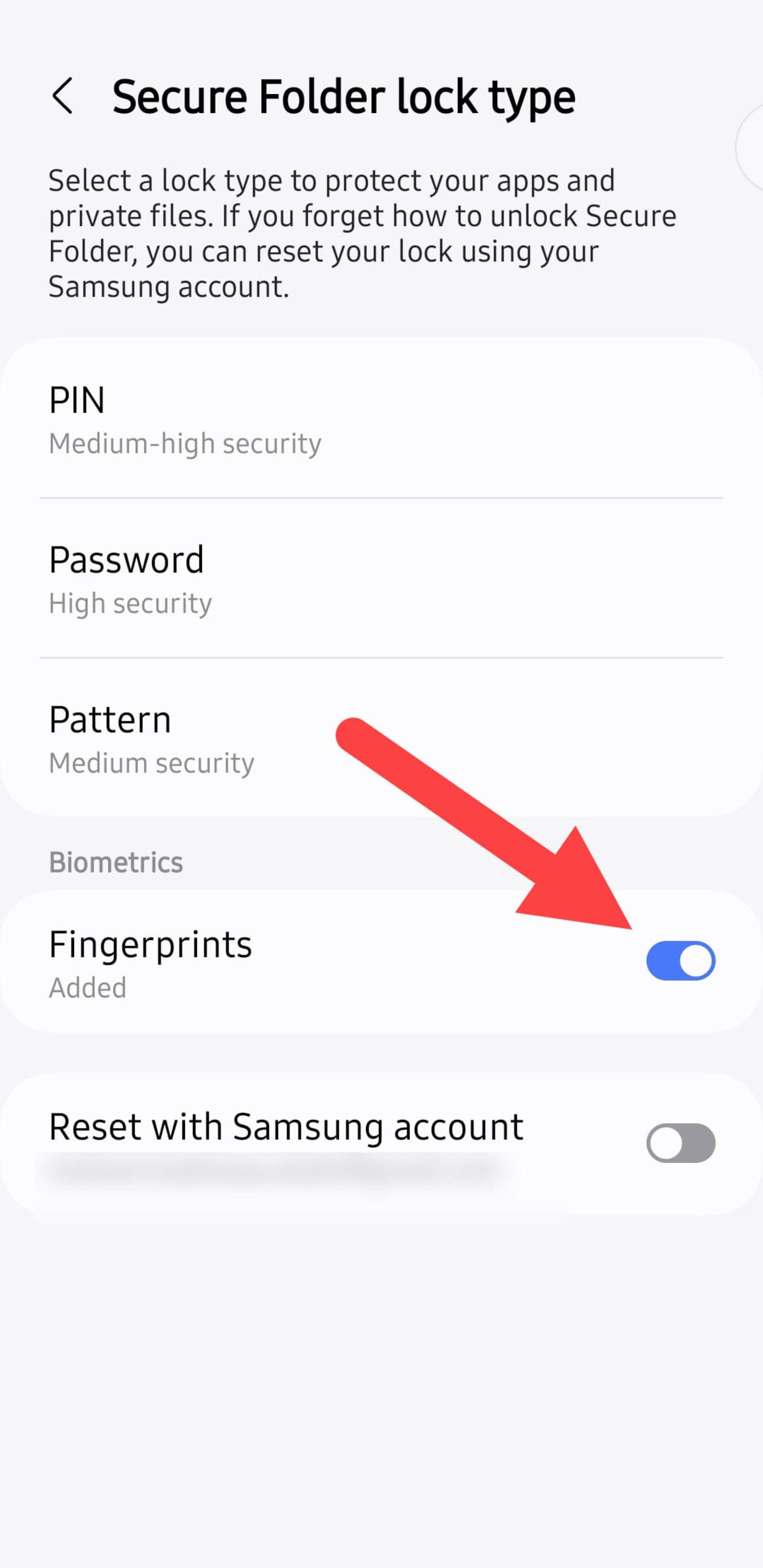 Secure folder in Samsung phone settings