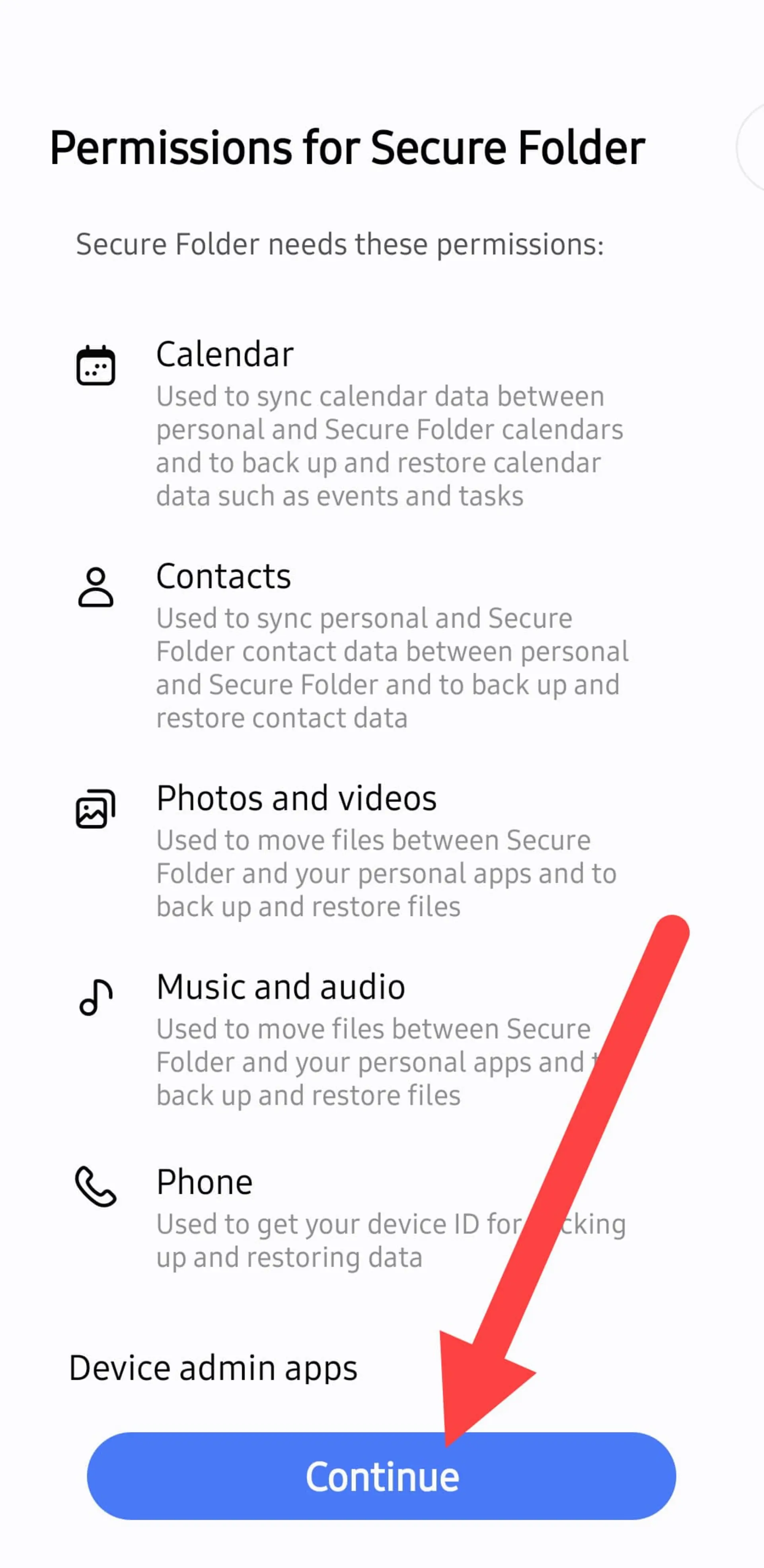 مجوزهای Secure Folder در تنظیمات گوشی سامسونگ