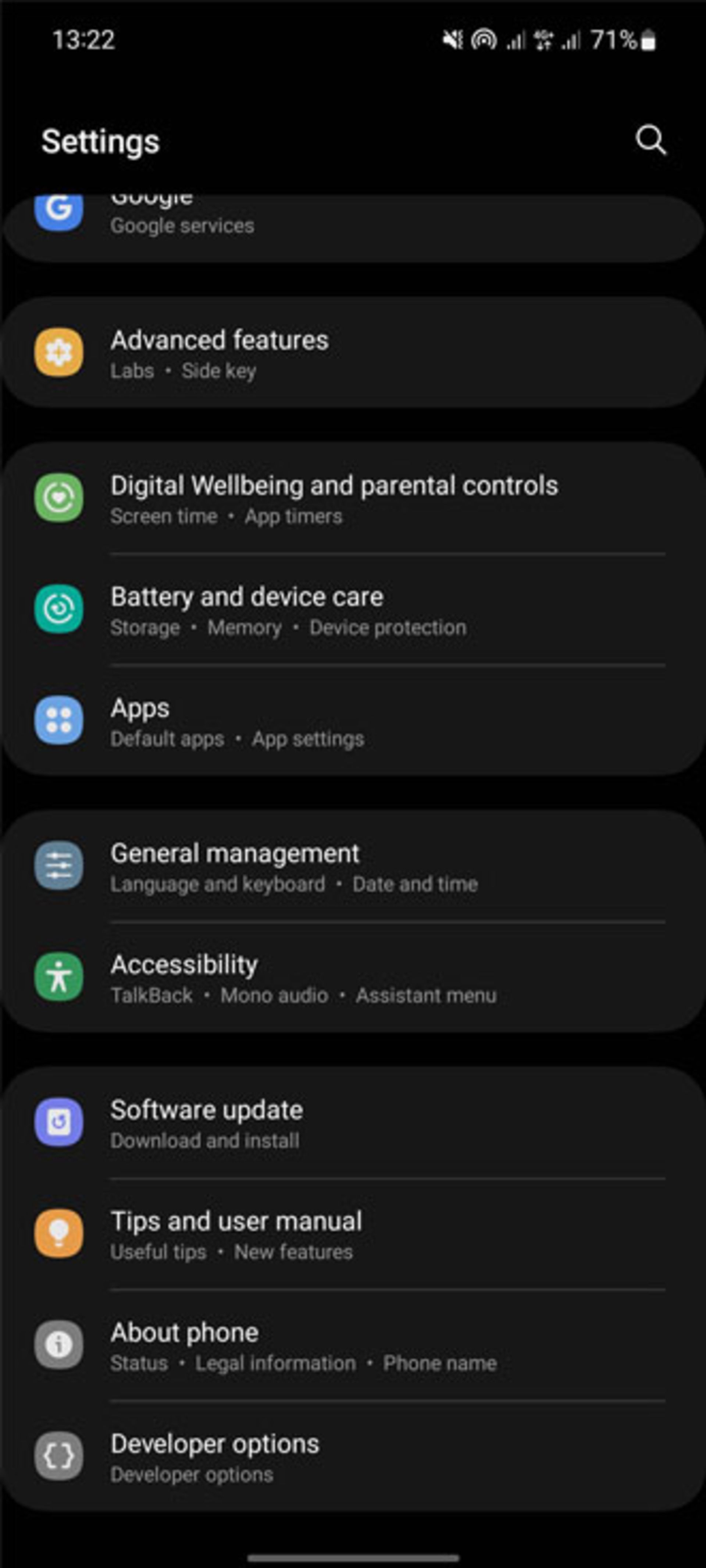 Samsung settings menu