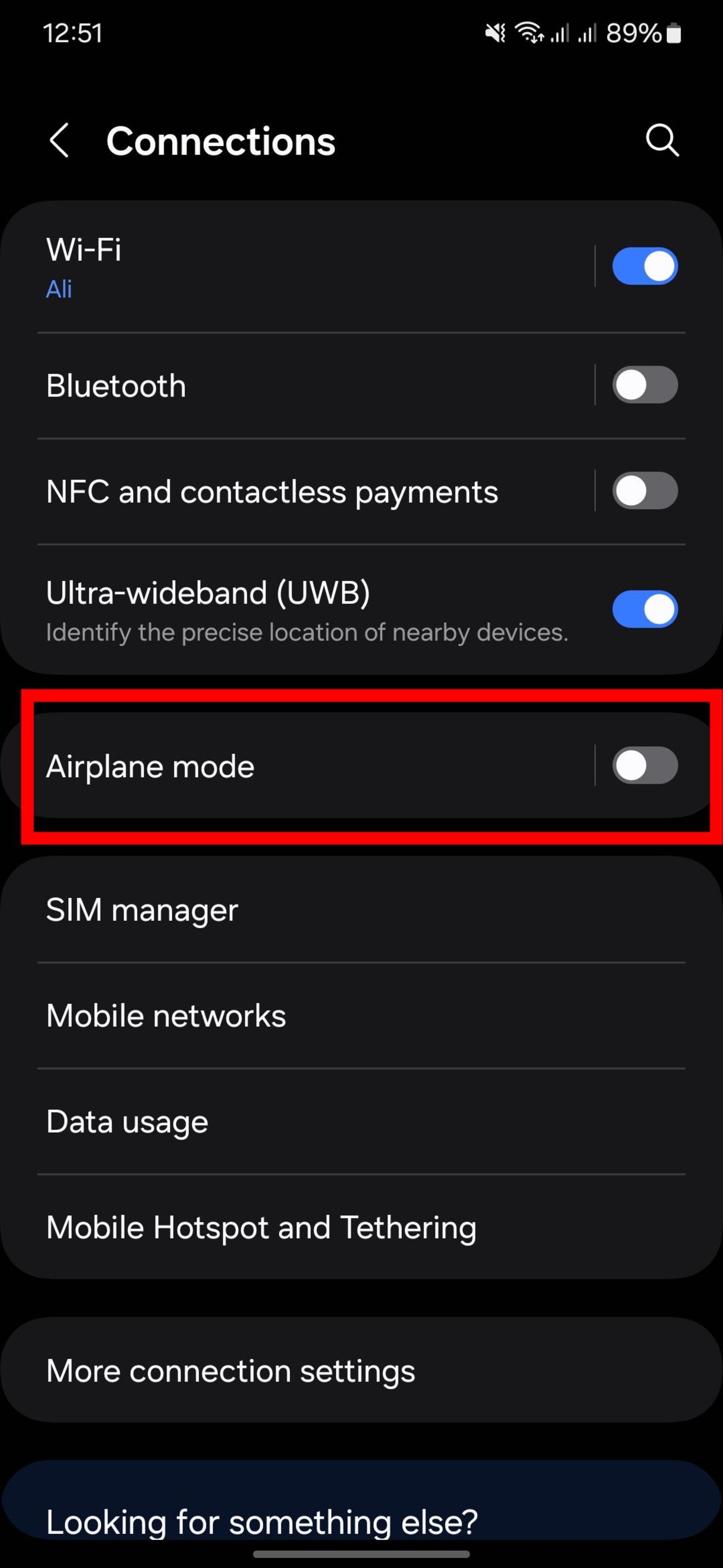 گزینه Airplane mode گوشی سامسونگ