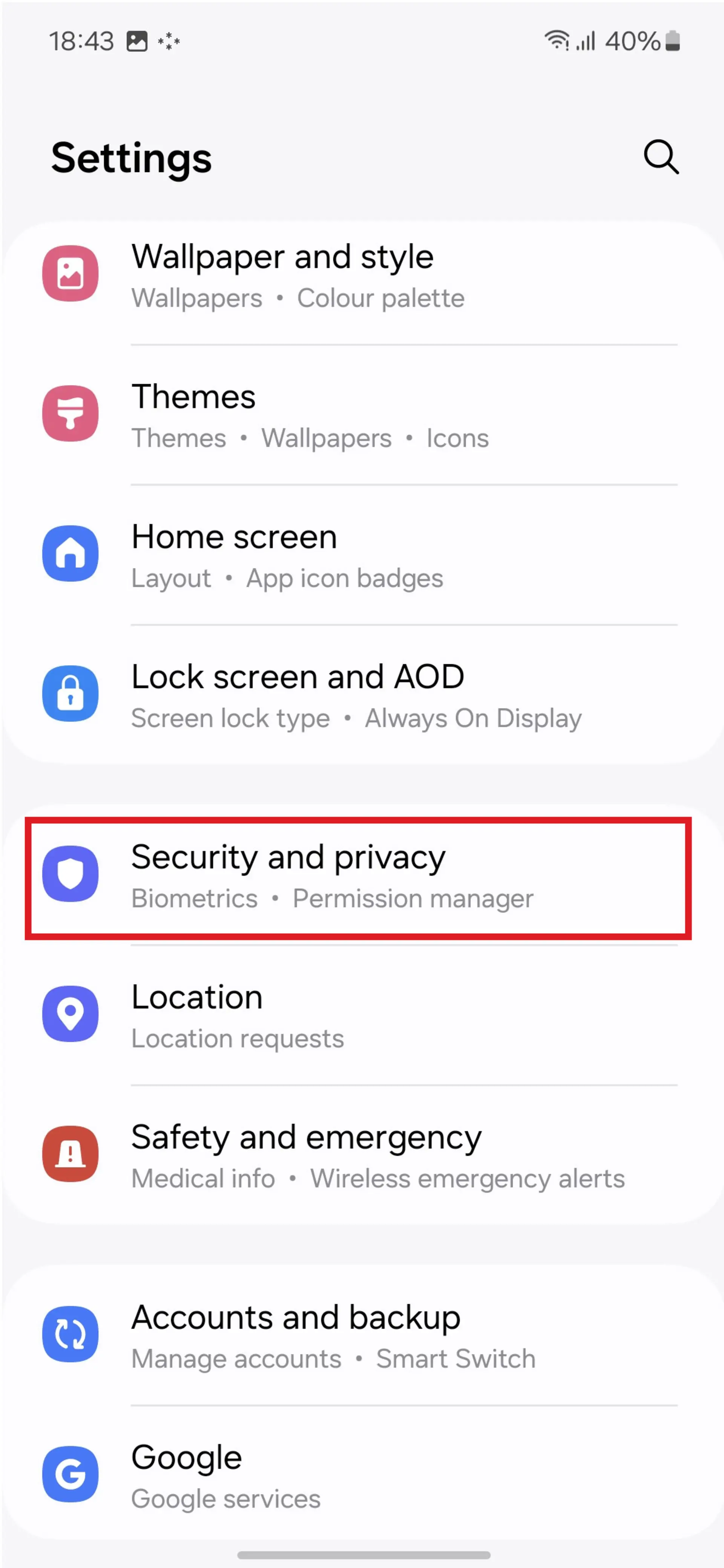 تنظیمات سامسونگ