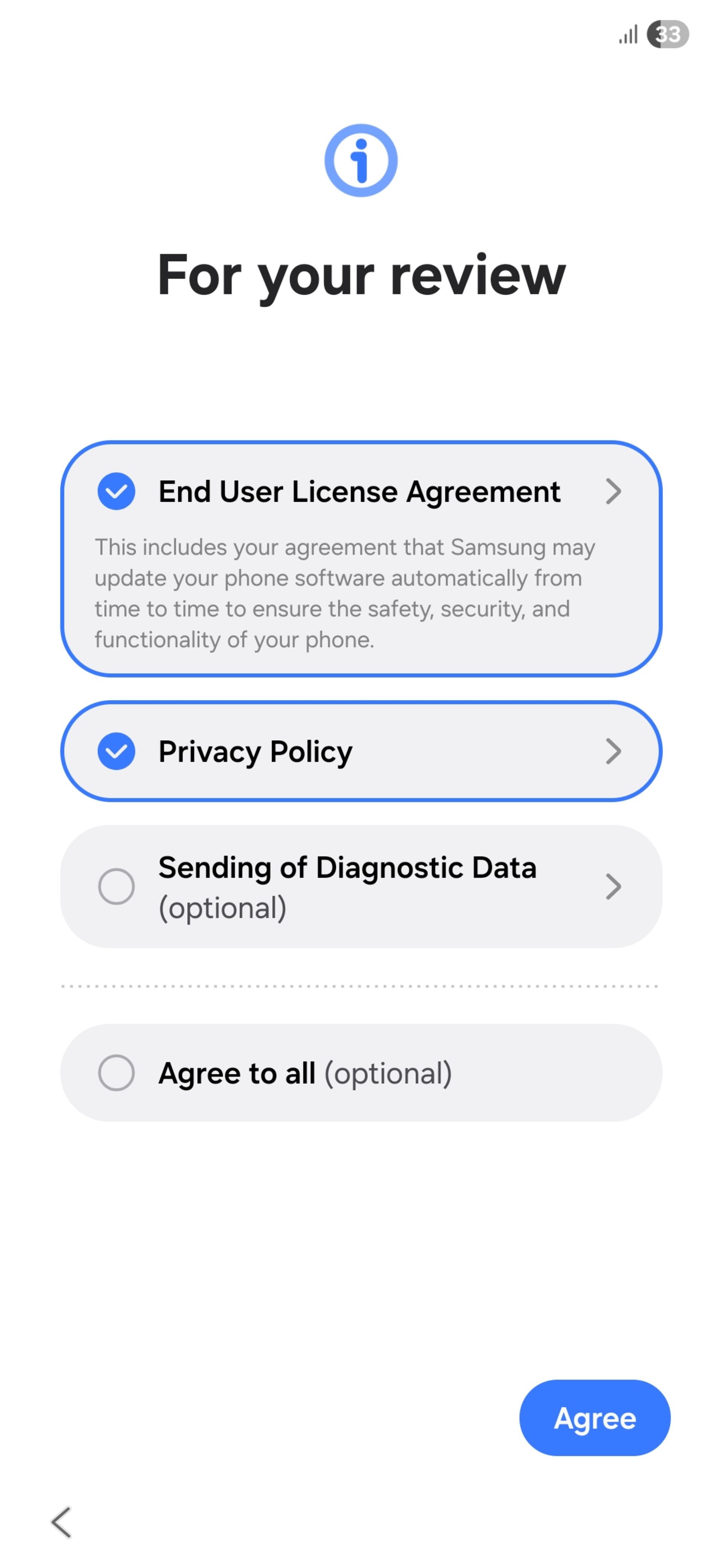 صفحه‌ی اطلاعات حقوقی گوشی سامسونگ