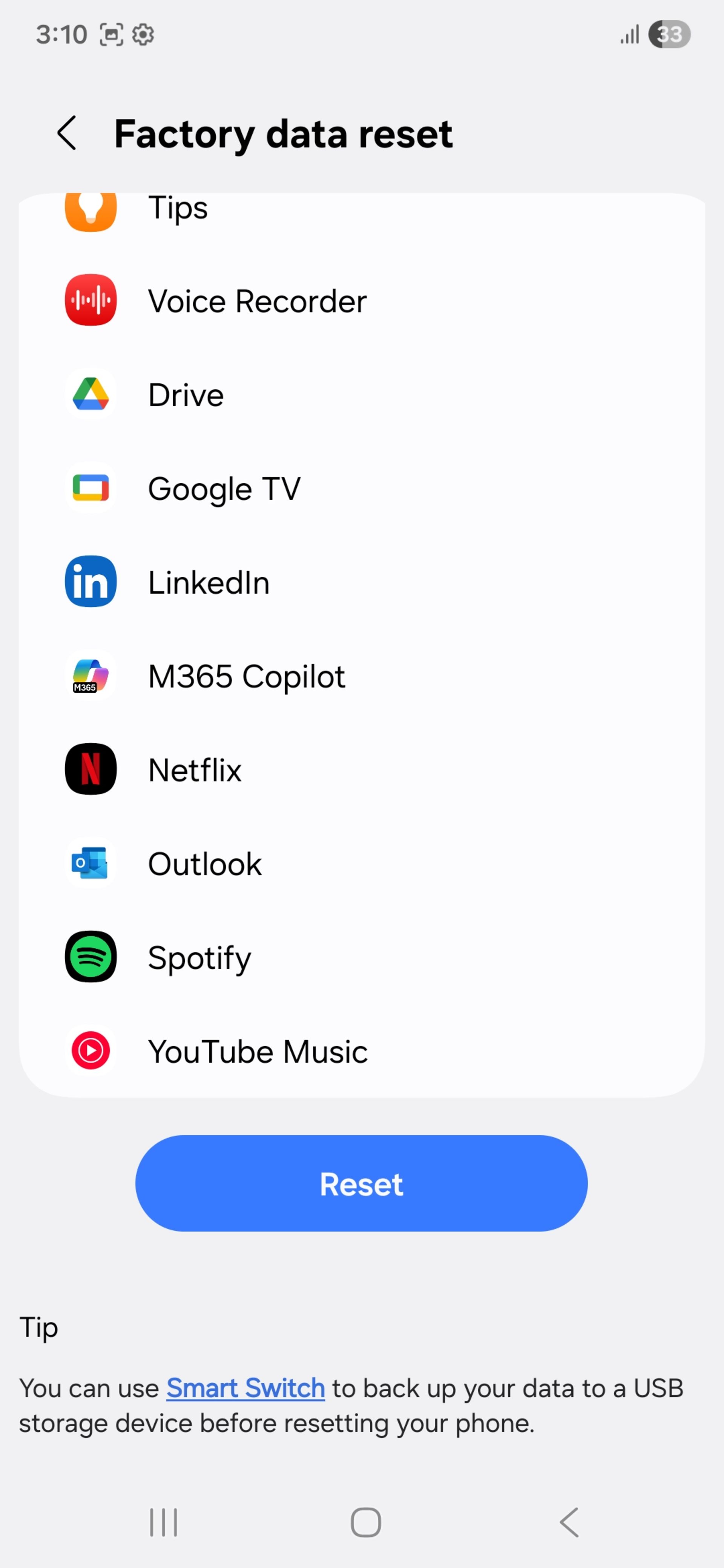 منوی حساب‌های کاربری گوشی سامسونگ