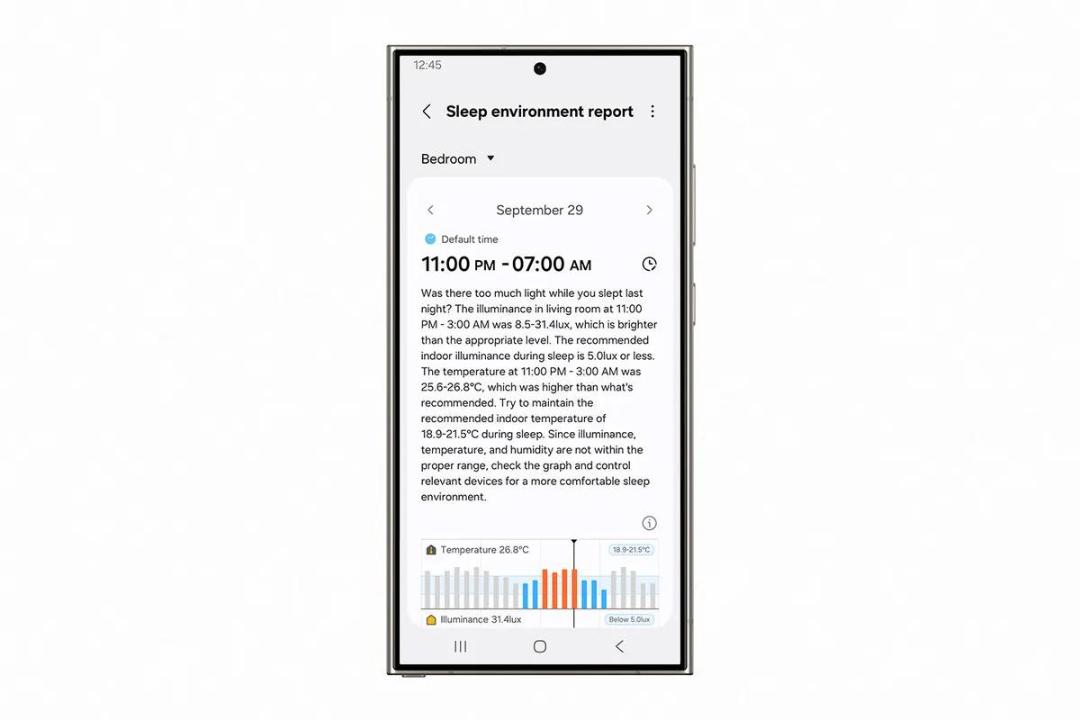 گوشی سامسونگ درحال نمایش ابزار نظارت بر خواب اپلیکیشن Samsung Health