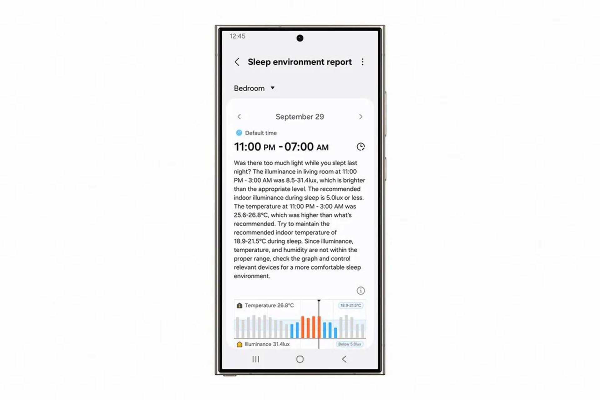 گوشی سامسونگ درحال نمایش ابزار نظارت بر خواب اپلیکیشن Samsung Health