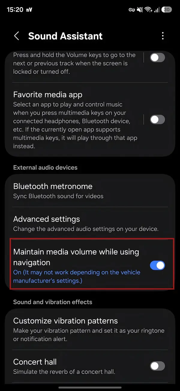 تنظیمات بخش Sound Assistant در گوشی سامسونگ برای مدیریت صدا