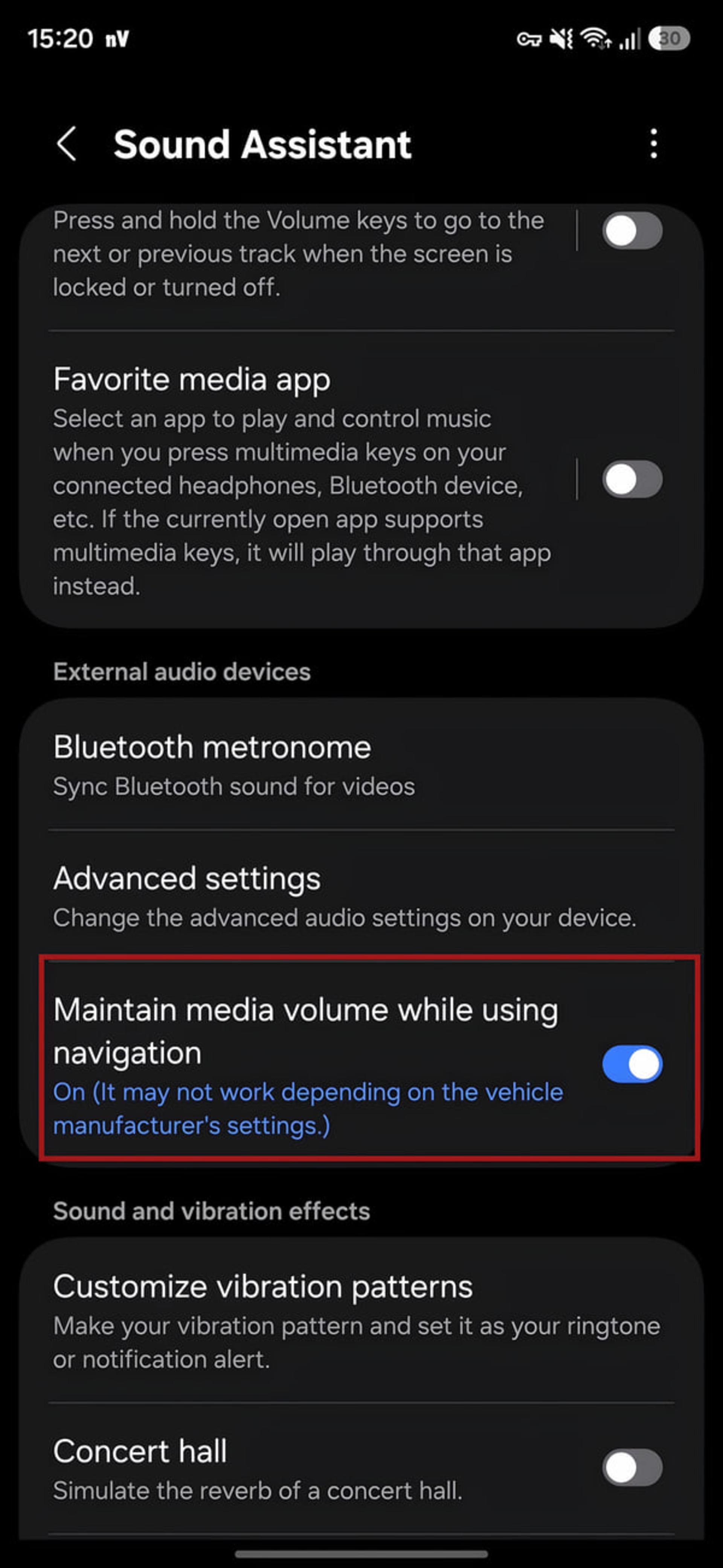 تنظیمات بخش Sound Assistant در گوشی سامسونگ برای مدیریت صدا