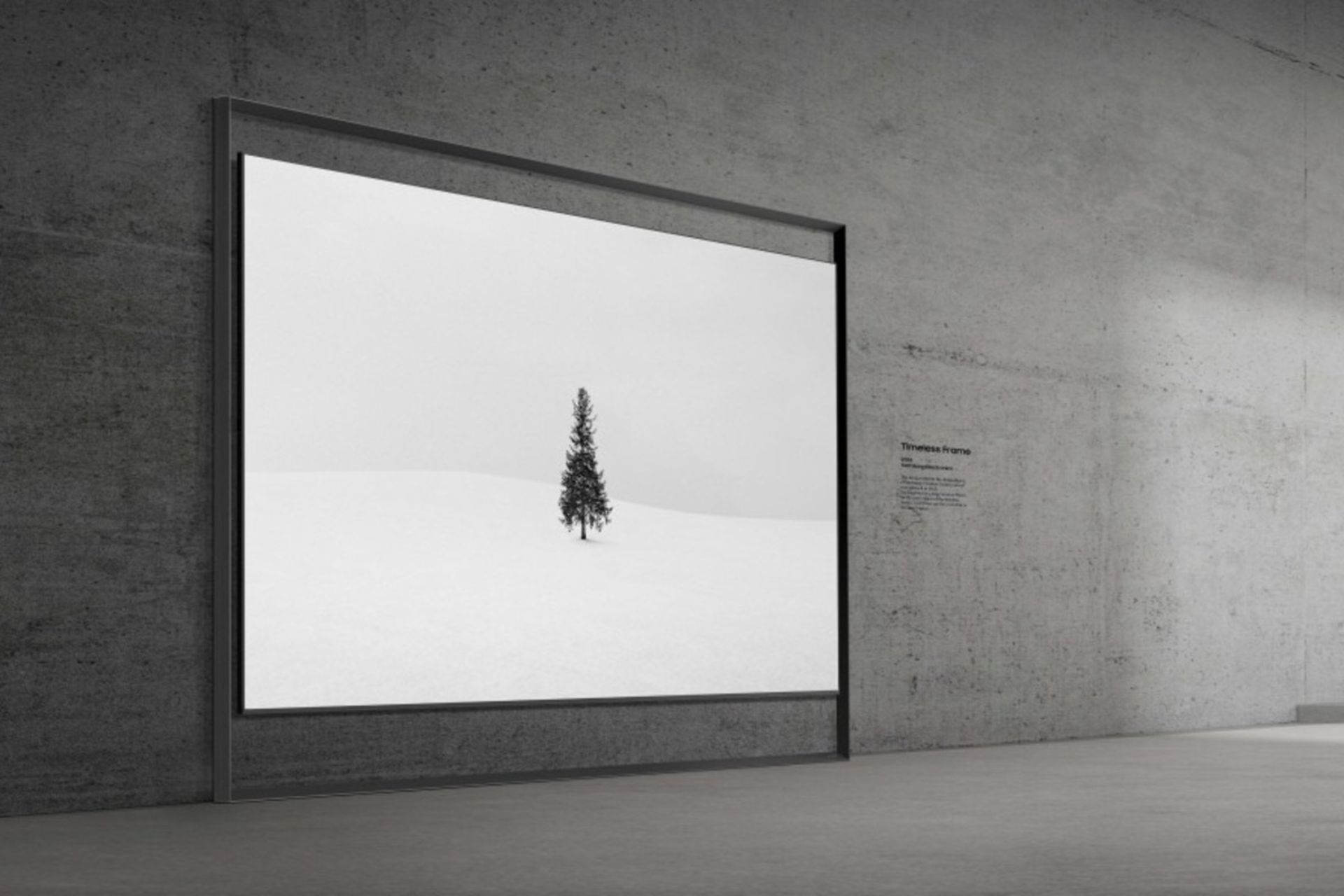 نمای جلو تلویزیون اولد ۱۳۰ اینچی سامسونگ در حال نمایش صحنه‌ی برفی