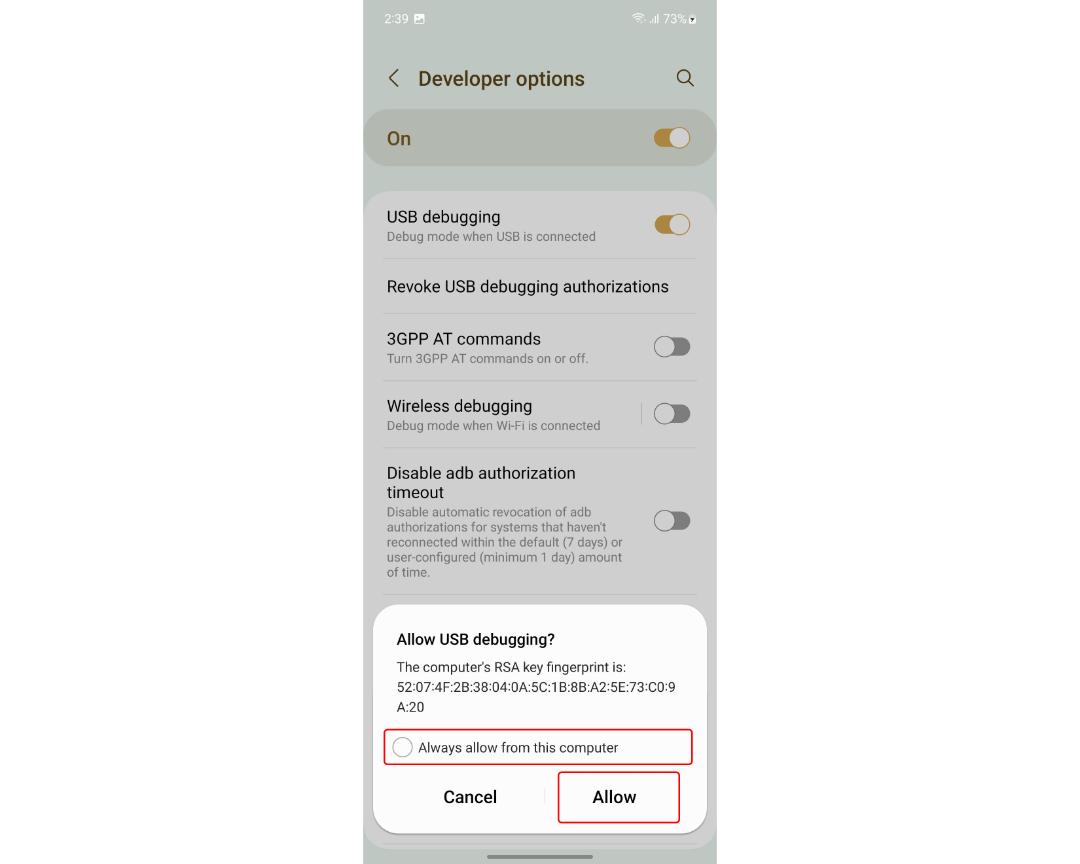 مجوز USB Debugging گوشی سامسونگ