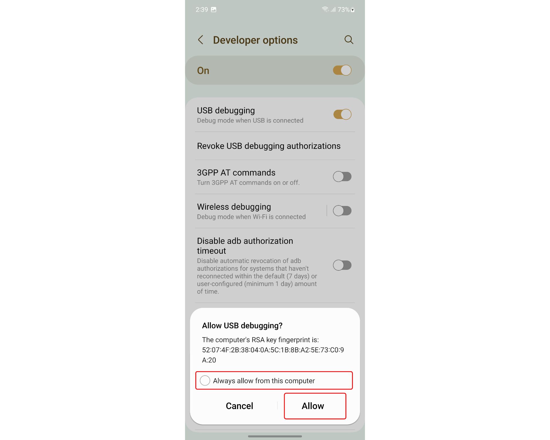 مجوز USB Debugging گوشی سامسونگ