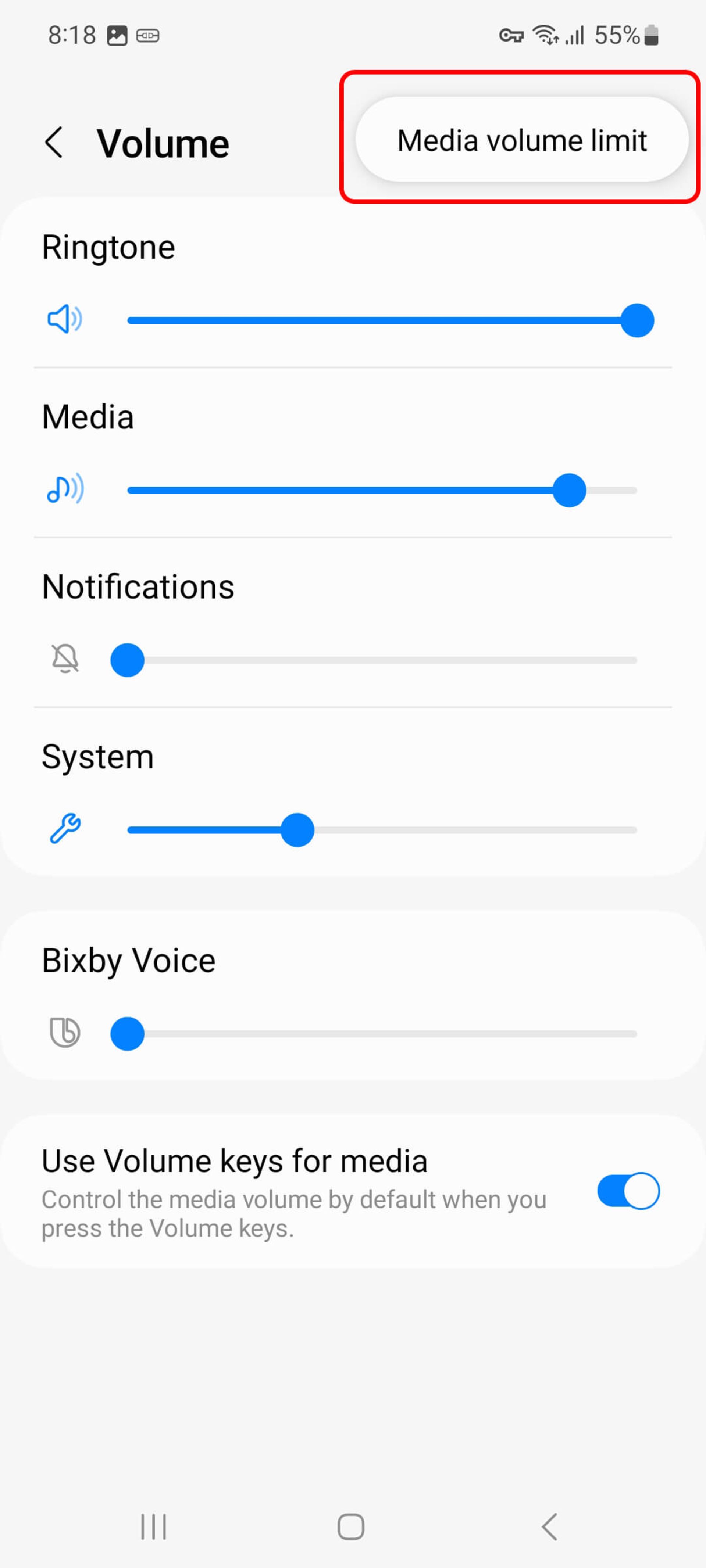 انتخاب گزینه Media volume limit در گوشی سامسونگ