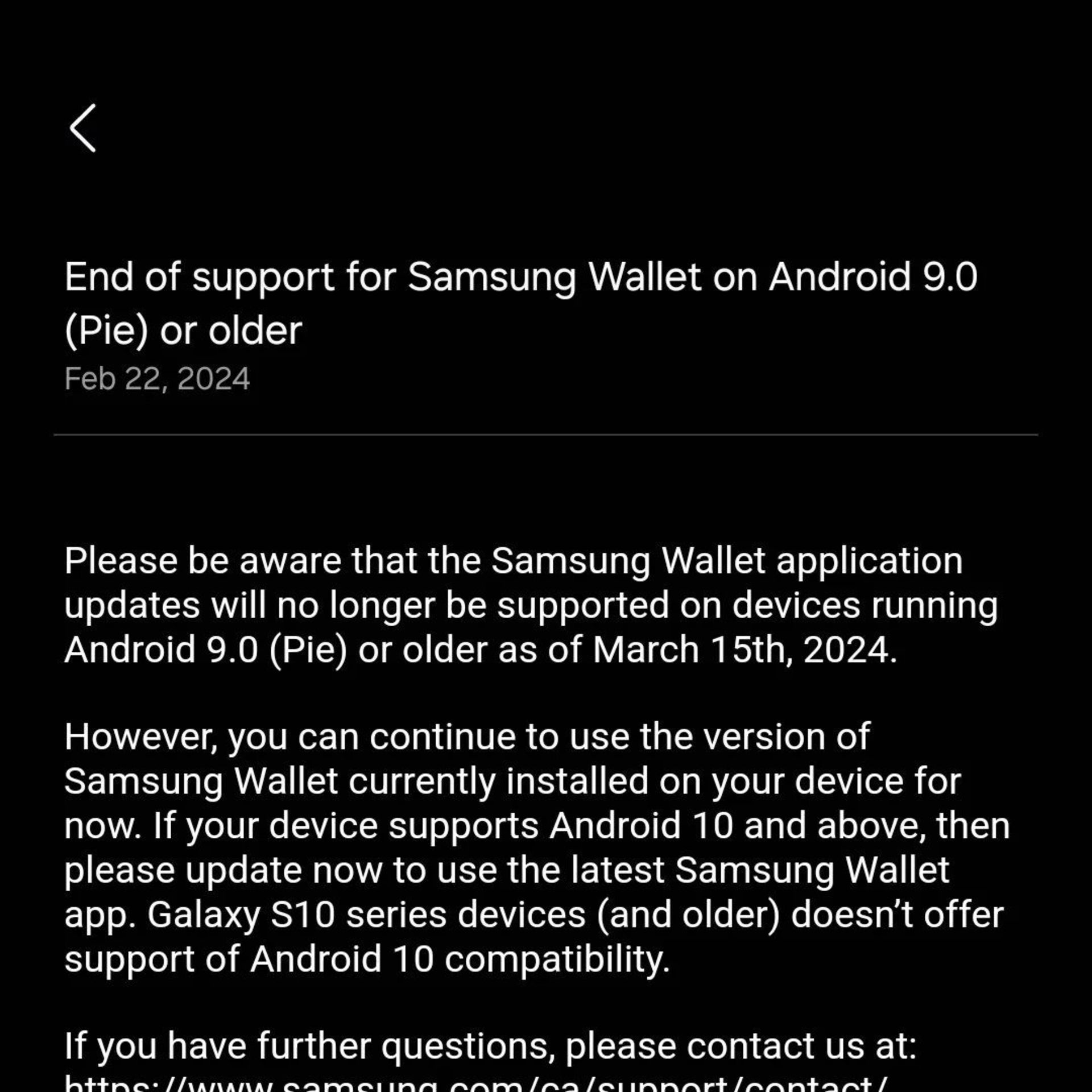 End of support warning for Samsung Volt app on old Galaxy phones