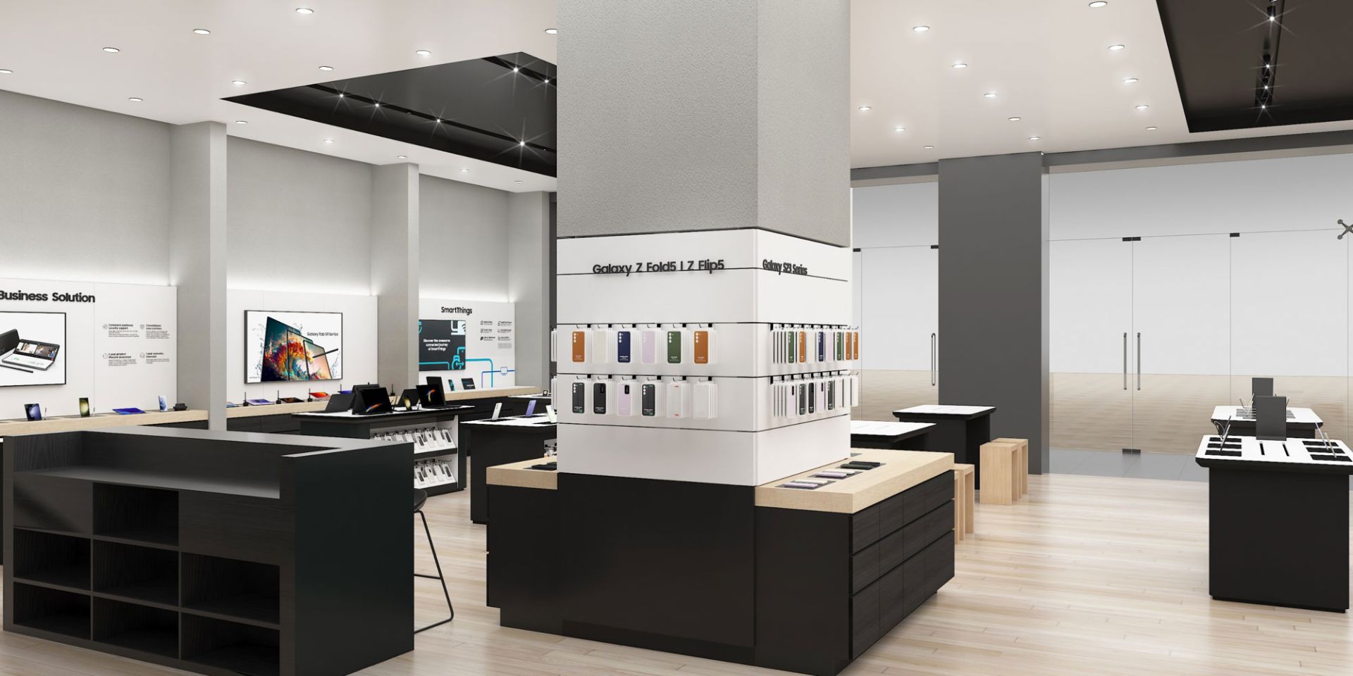 نمای عریض فروشگاه مدرن سامسونگ Experience در وست‌ فیلد لندن