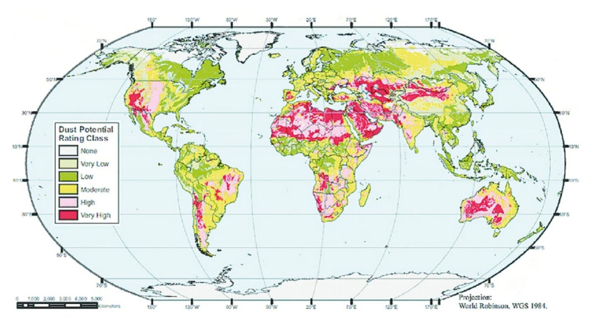 نقشه‌ی طوفان‌های شن در جهان