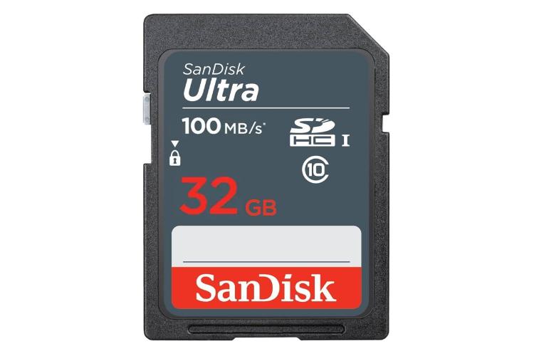 نمای جلو کارت حافظه سن‌دیسک SDHC با ظرفیت 32 گیگابایت مدل Ultra UHS-I U1 کلاس 10 سرعت 100 مگابایت بر ثانیه