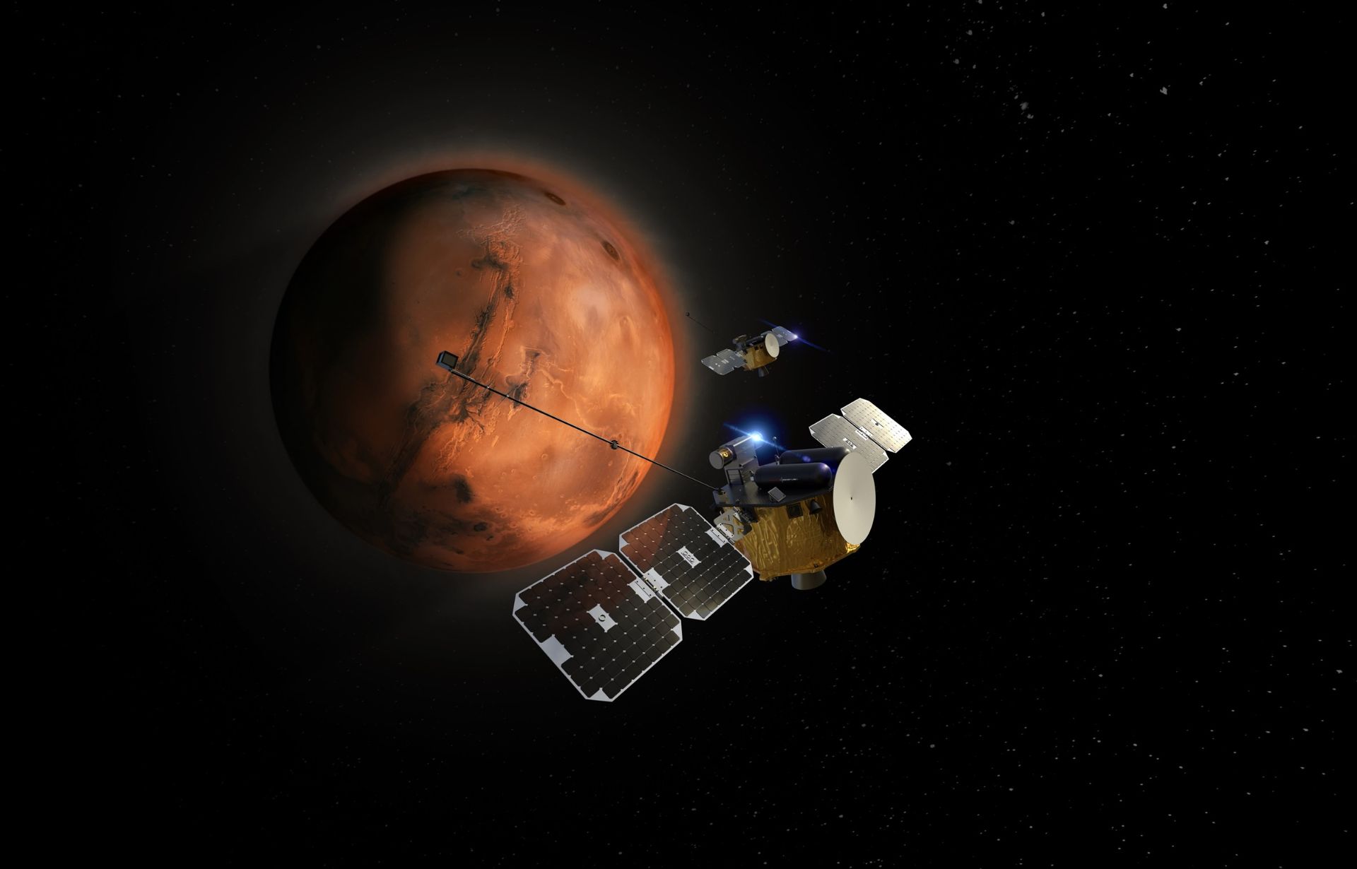 ماهواره‌های آبی و طلایی ناسا در نزدیکی مریخ