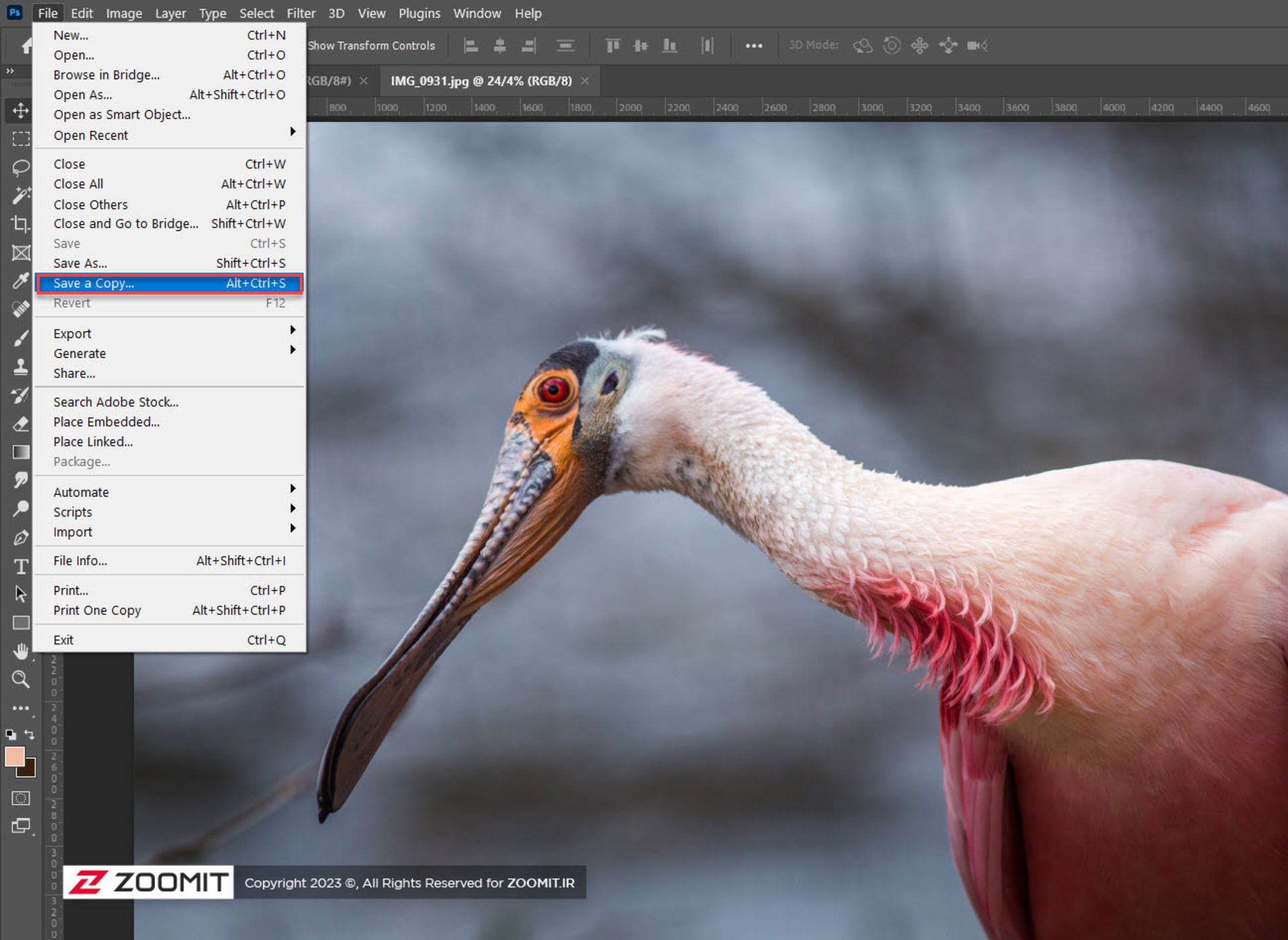گزینه save a copy در فتوشاپ