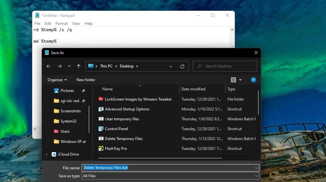 حذف فایل‌های موقت ویندوز 11 با یک فایل ‌Batch