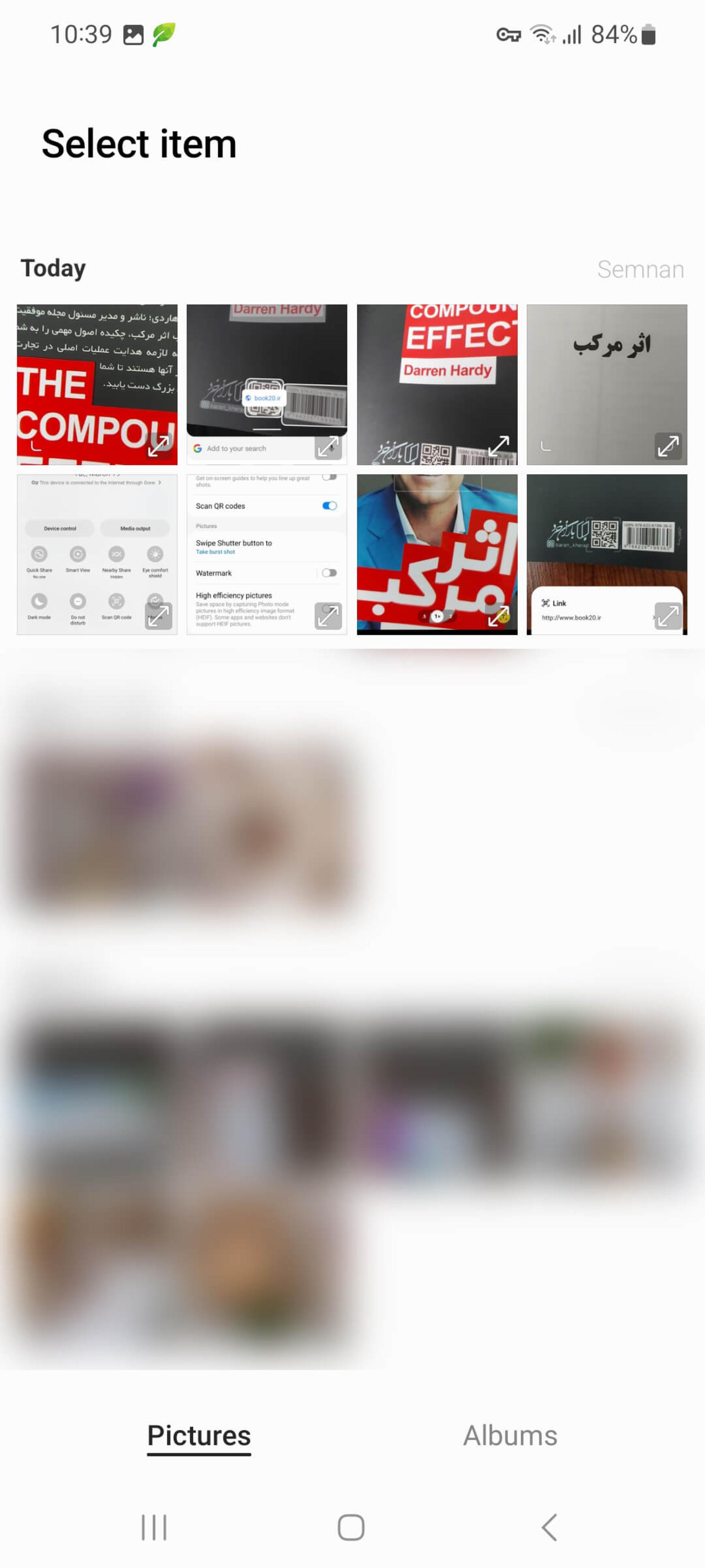 ضربه روی آیکون گالری و انتخاب تصویر مربوطه برای اسکن کد qr