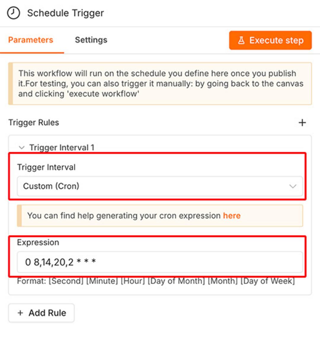 تنظیمات نود Schedule Trigger در n8n
