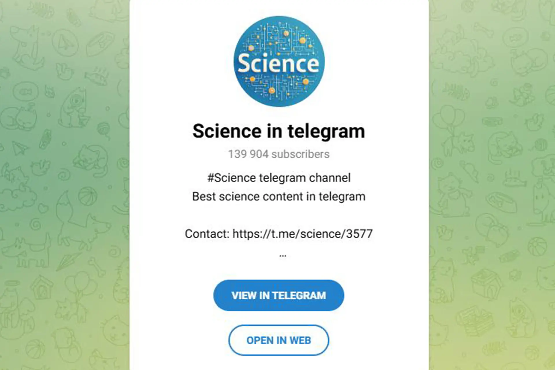 صفحه ورود به کانال تلگرام Science