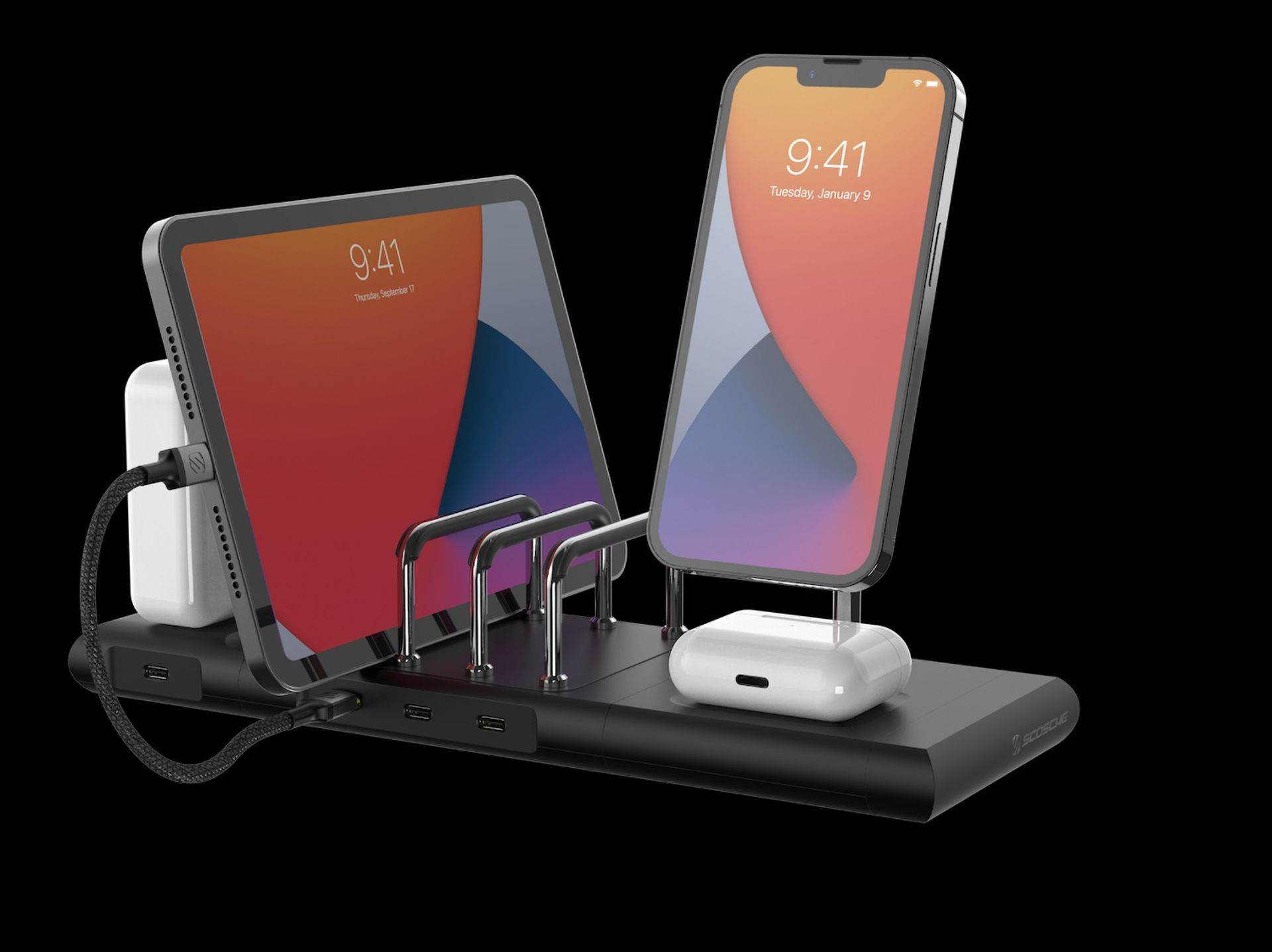 شارژر ماژولار BaseLynx 2.0 درحال شارژ آیفون و آیپد