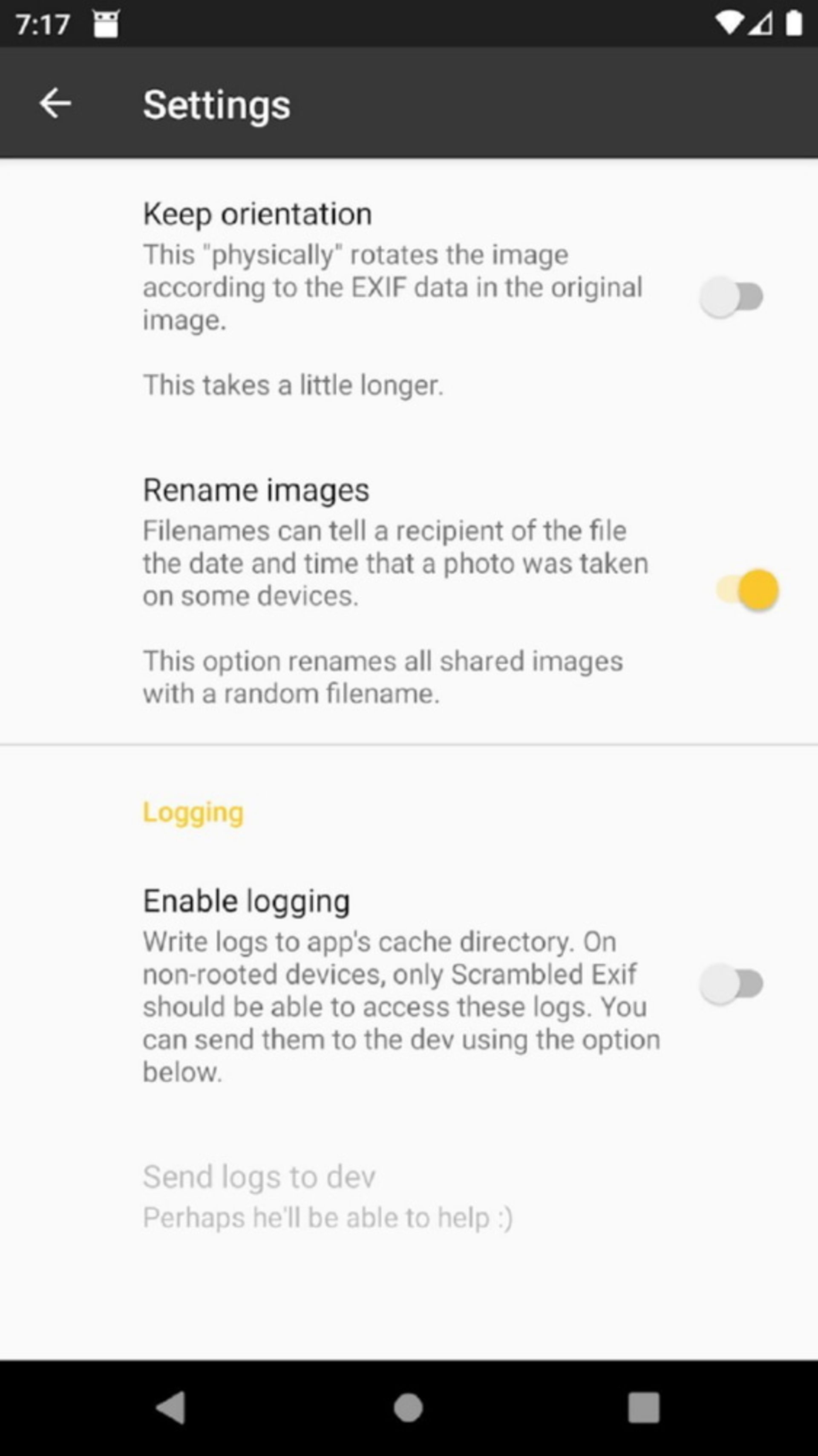 اسکرین شات از اپلیکیشن Scrambled Exif
