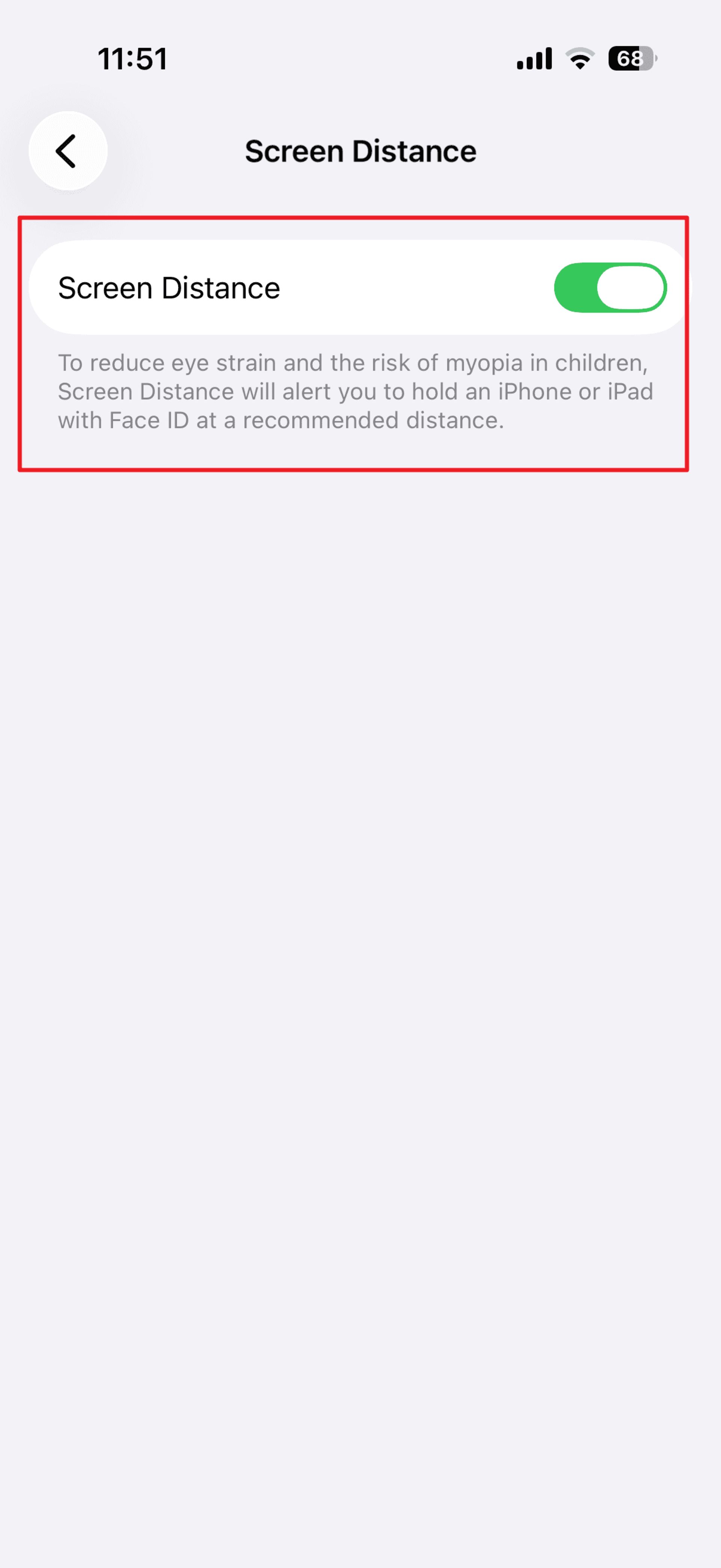 گزینه‌‌ی Screen Distance در تنظیمات آیفون