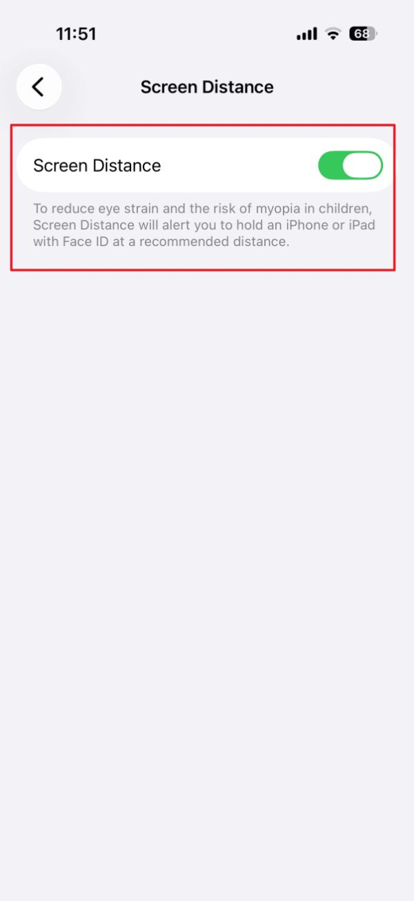 گزینه‌‌ی Screen Distance در تنظیمات آیفون