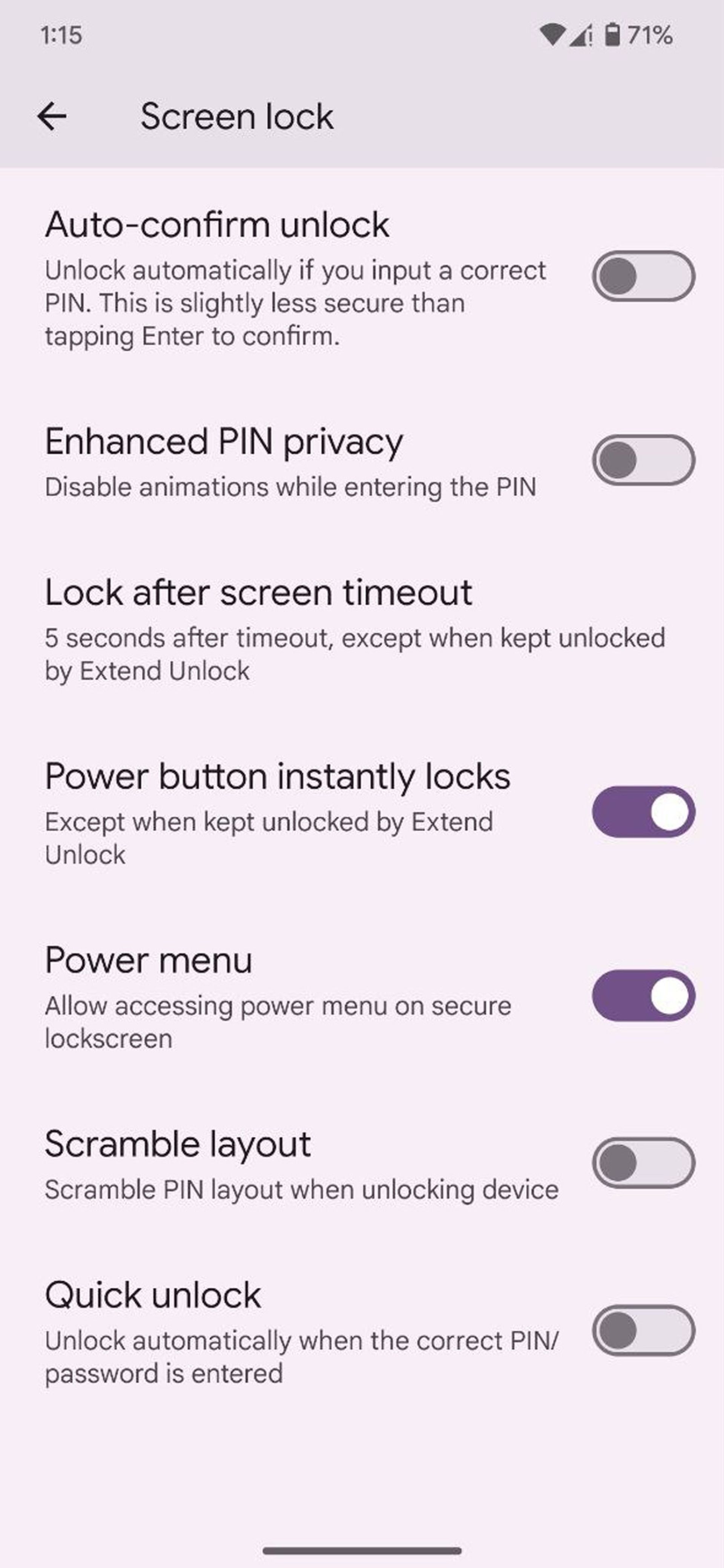 تنظیمات Screen lock