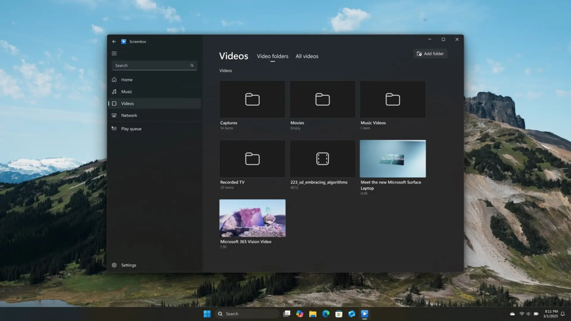 رابط کاربری نرمافزار Screenbox برای مدیریت و پخش ویدیوها در ویندوز