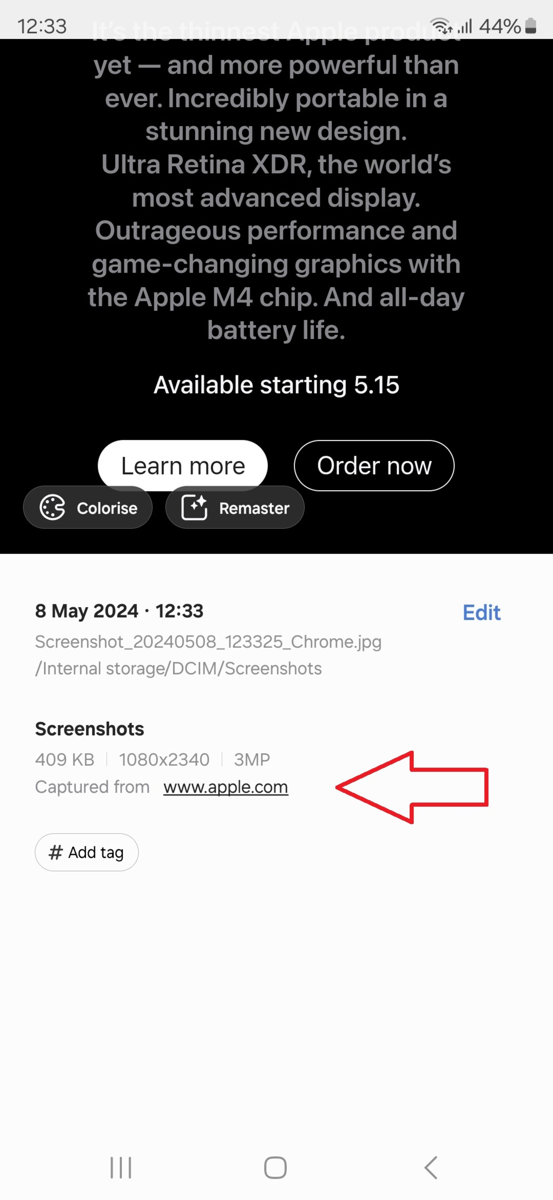 Search screenshots in Samsung Gallery